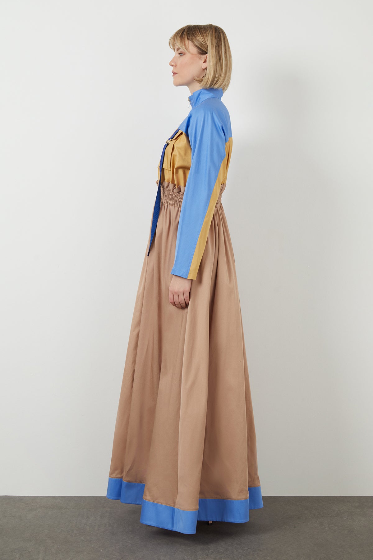 Beige Color-Block Maxi Dress