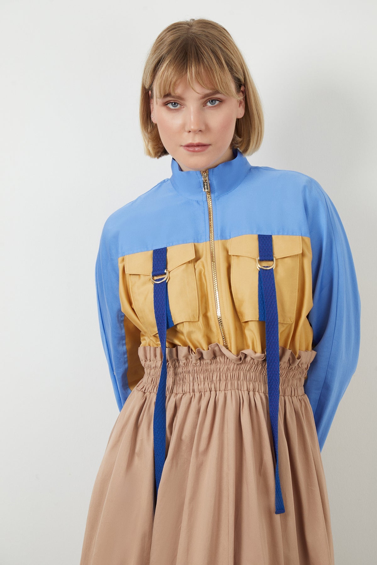 Beige Color-Block Maxi Dress