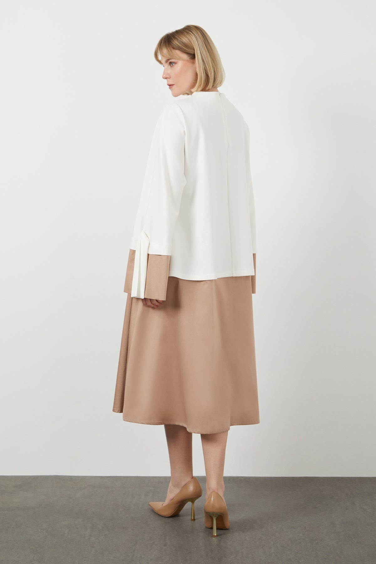 Beige Embroidered Midi Dress