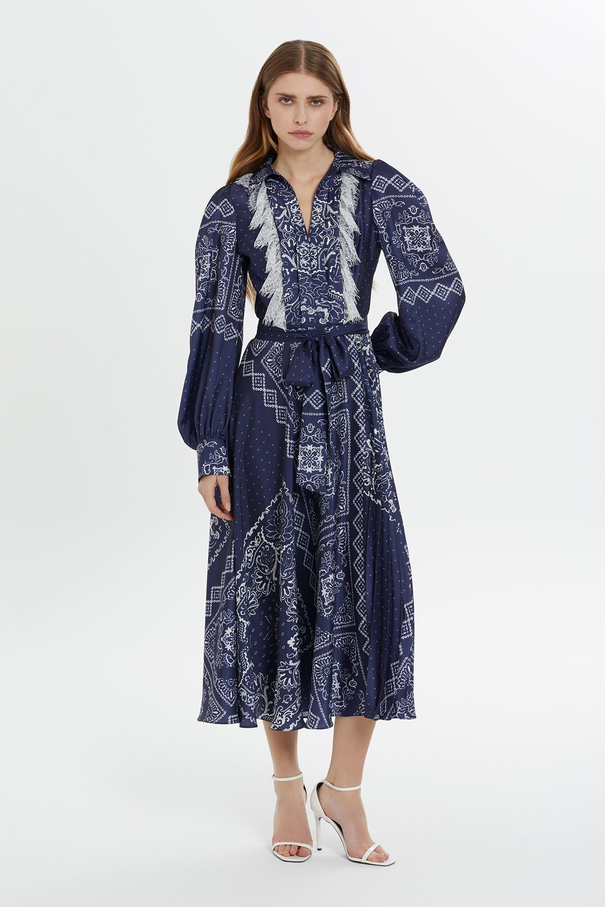 Navy Patterned Midi Dress