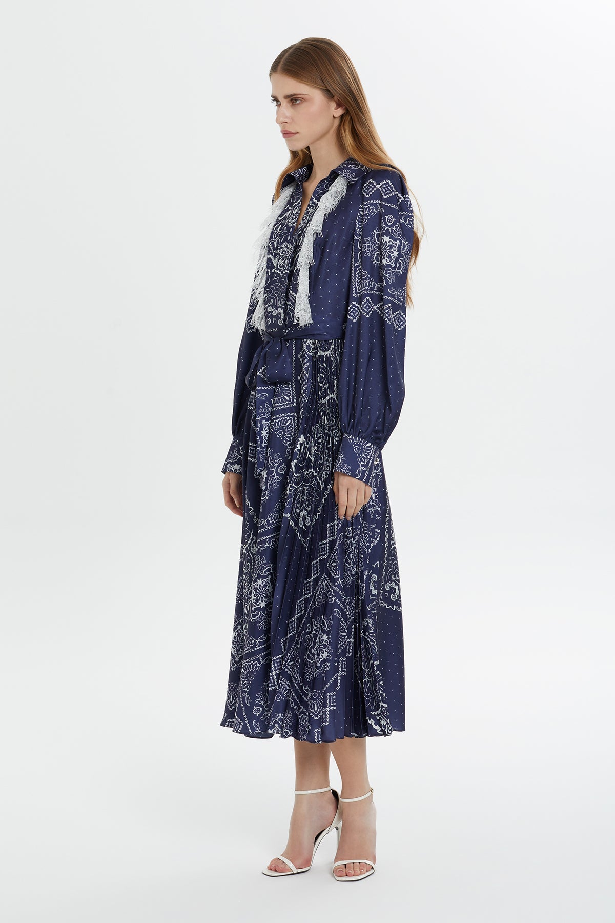 Navy Patterned Midi Dress