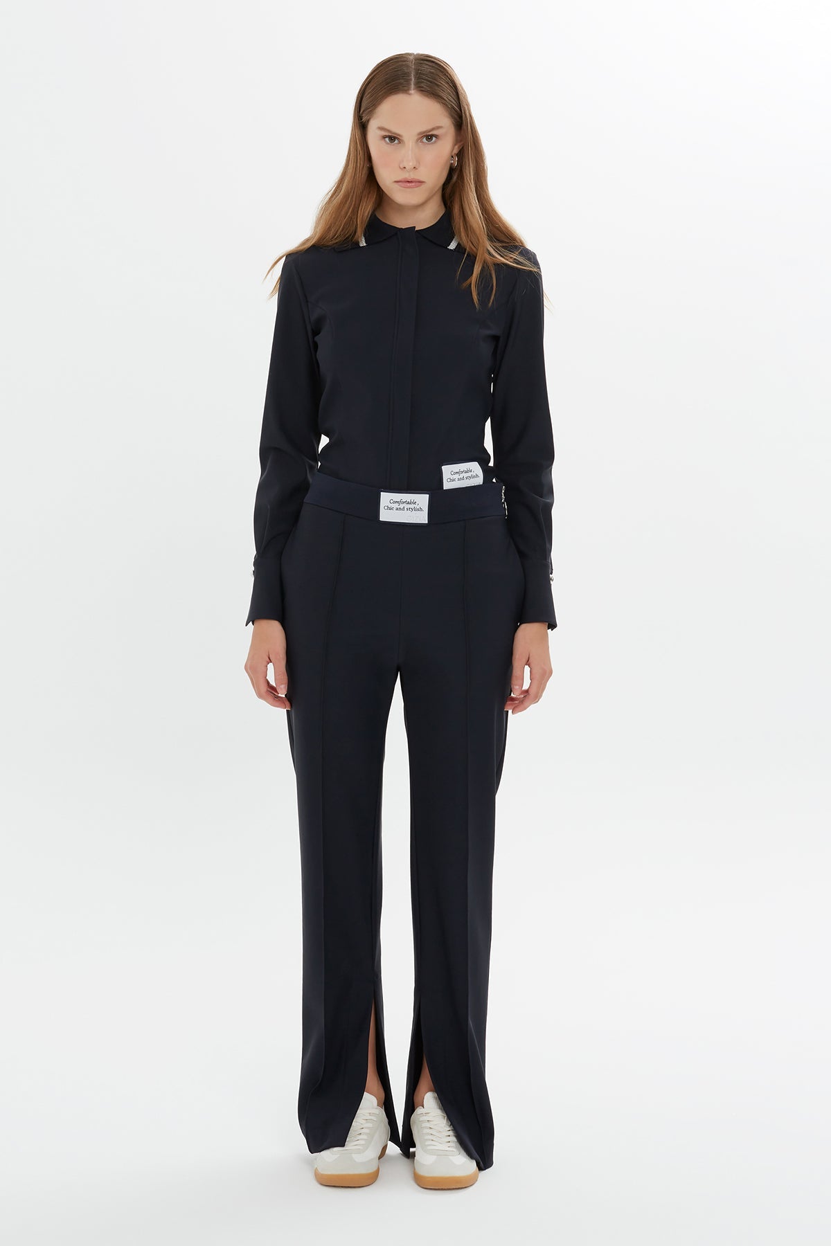 Dark Navy Relaxed Side Slit Pants