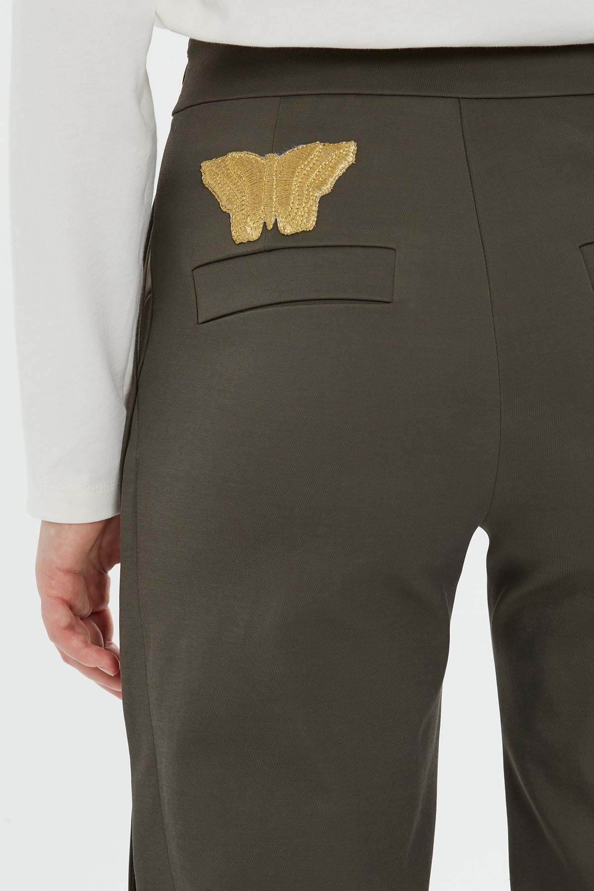 Green Butterfly Embroidered Pants