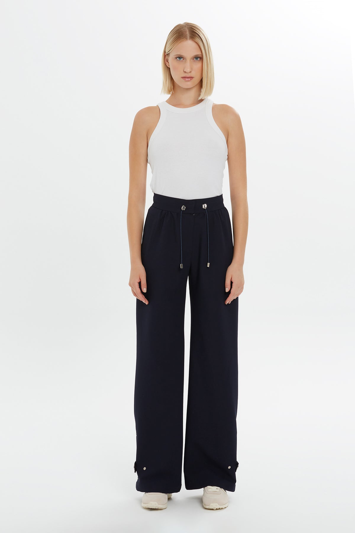 Navy Wide-Leg Pants