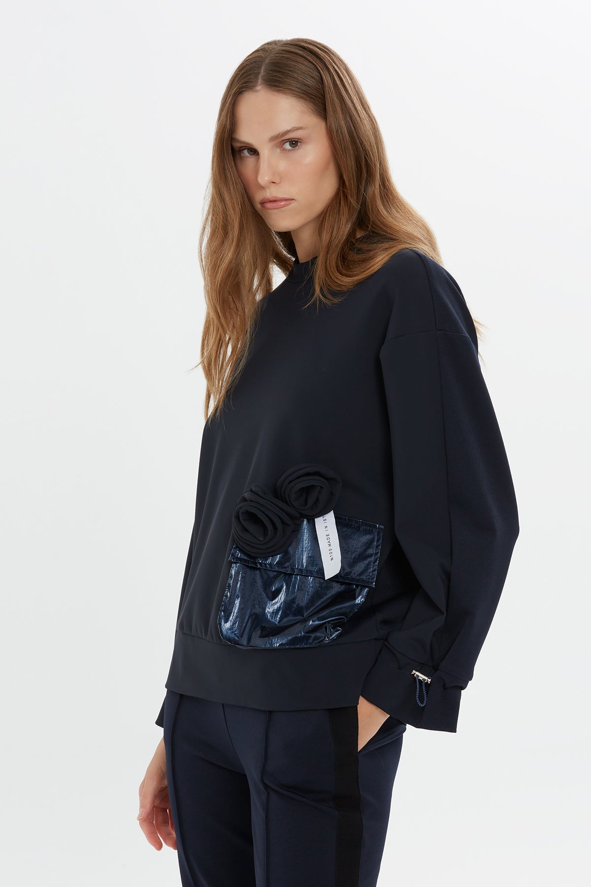 Navy Floral-Detail Sweatshirt