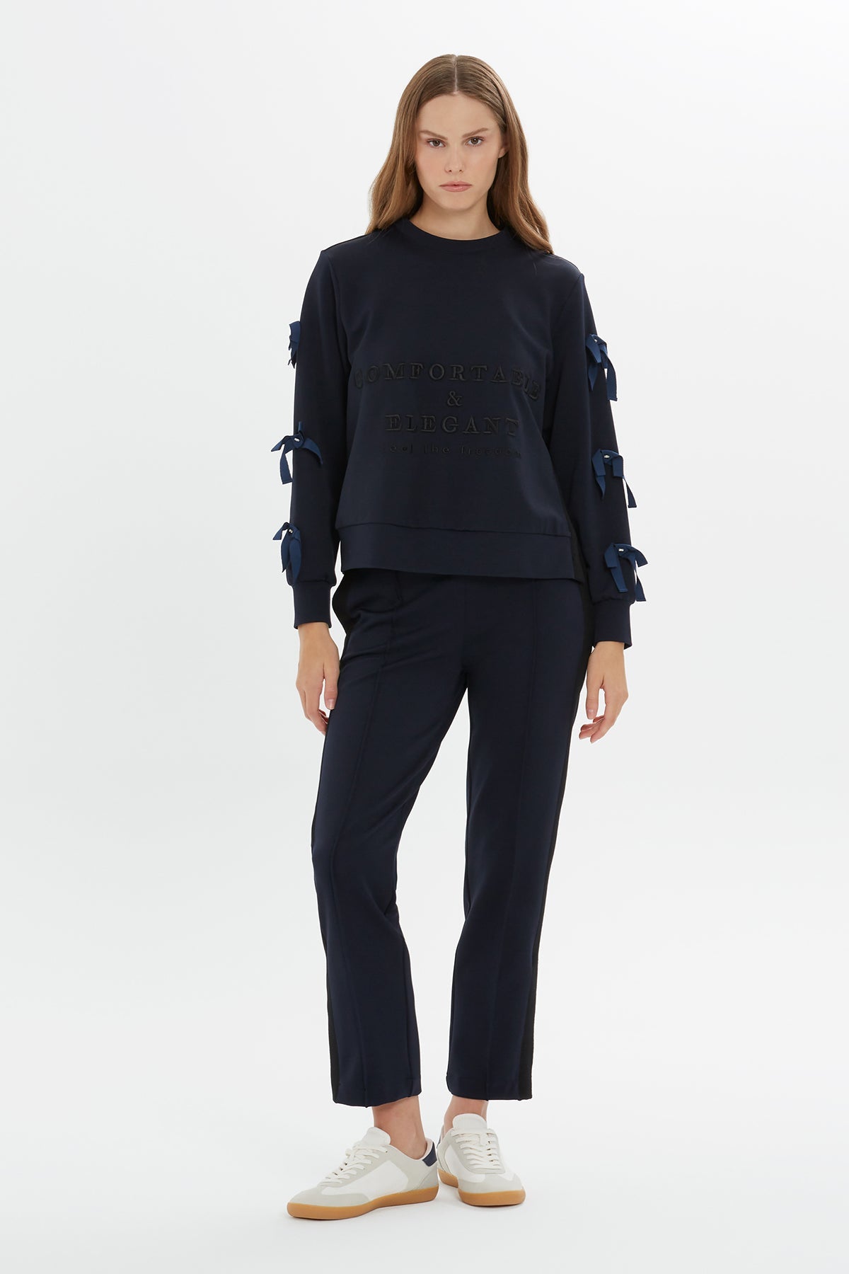 Navy Bow-Detail Sweatshirt