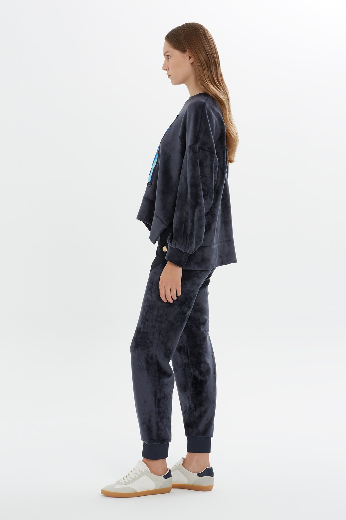 Navy Printed Velvet Sweatshirt