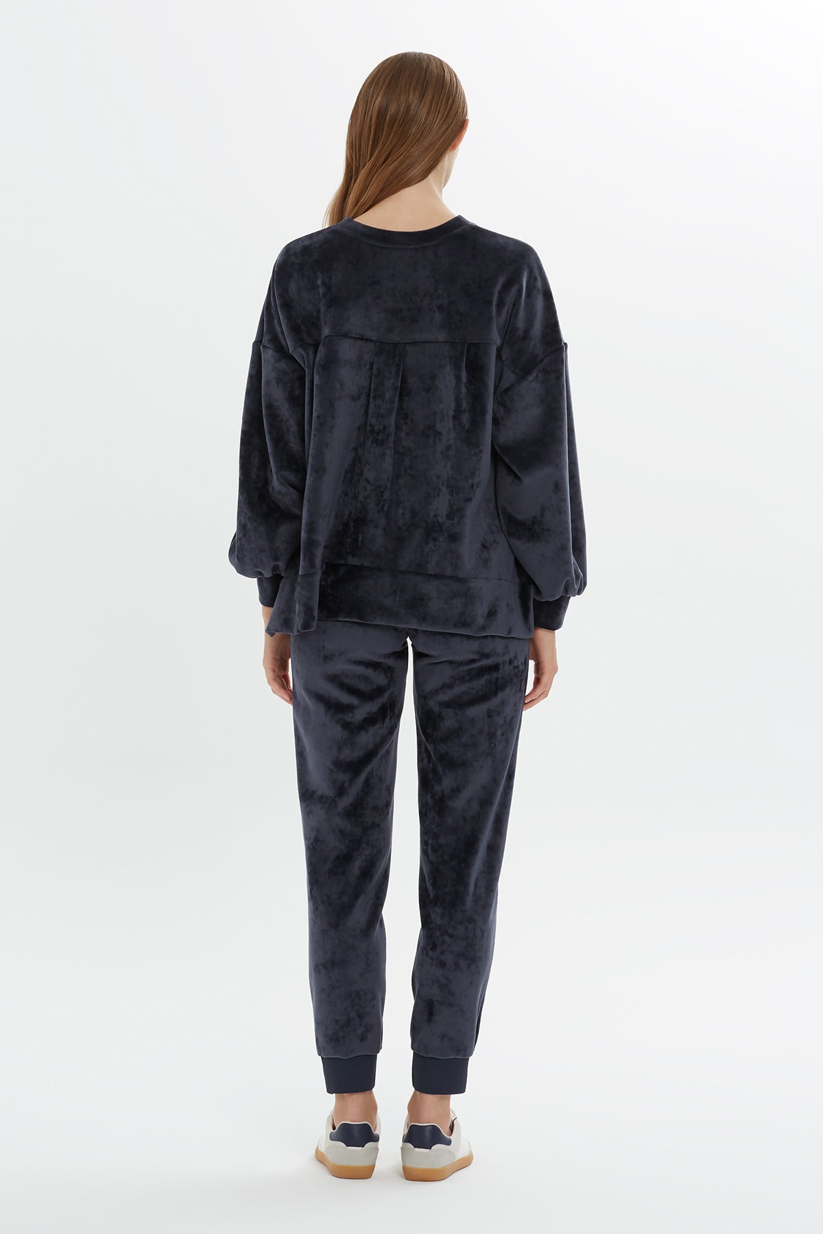 Navy Printed Velvet Sweatshirt