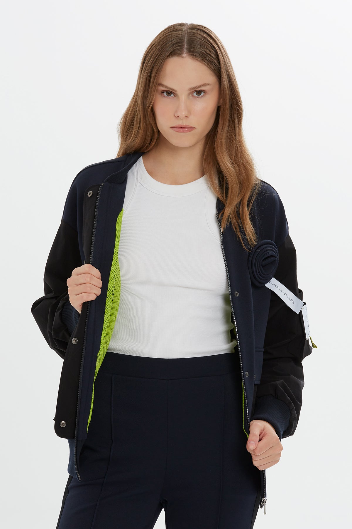 Navy Rose-Detail Sweatshirt