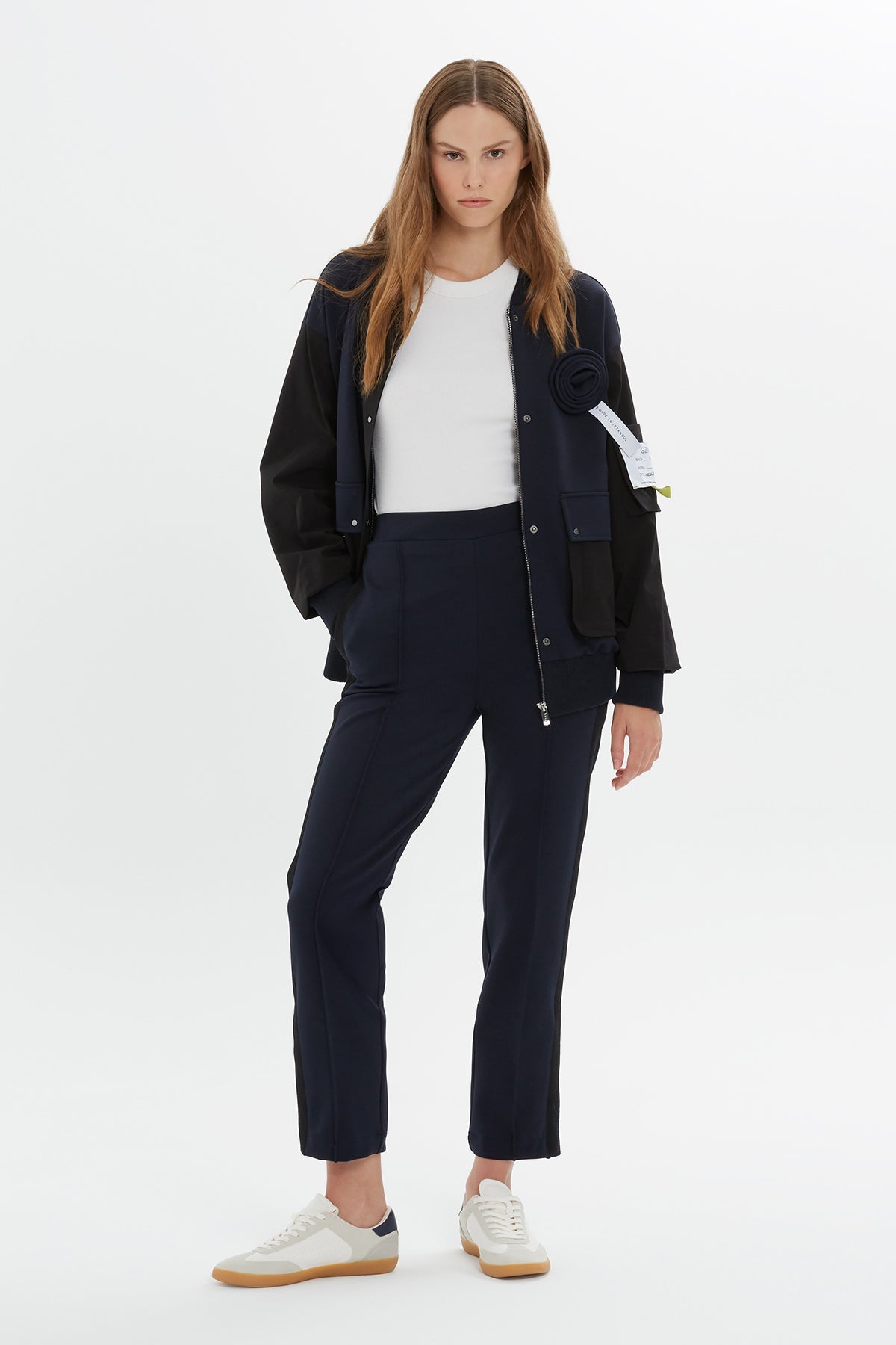 Navy Rose-Detail Sweatshirt