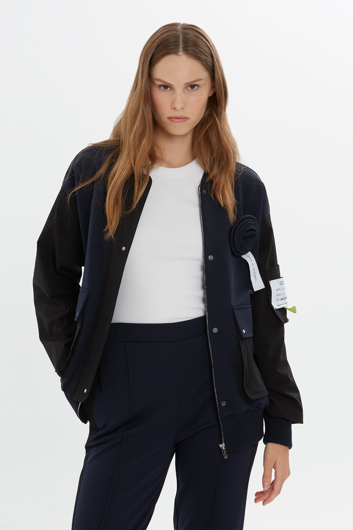 Navy Rose-Detail Sweatshirt