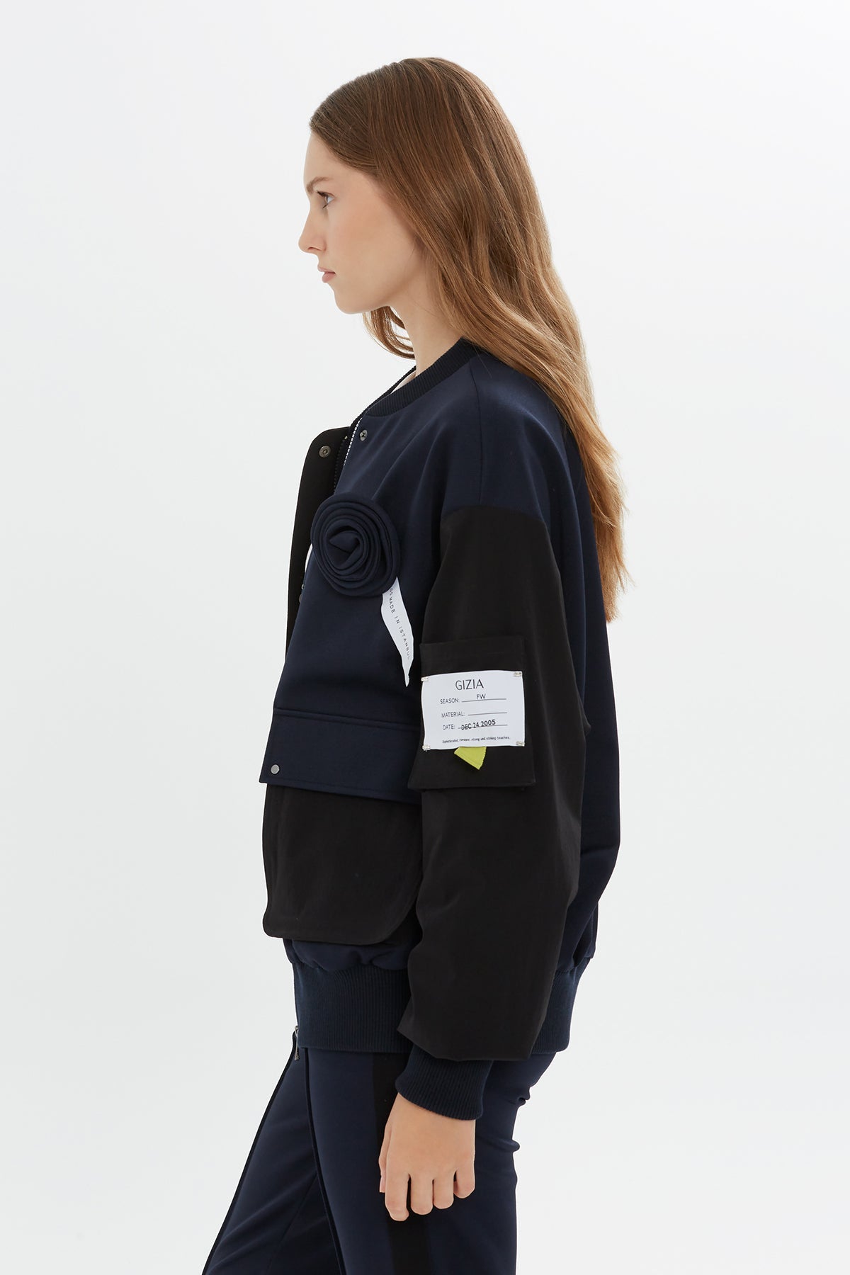 Navy Rose-Detail Sweatshirt