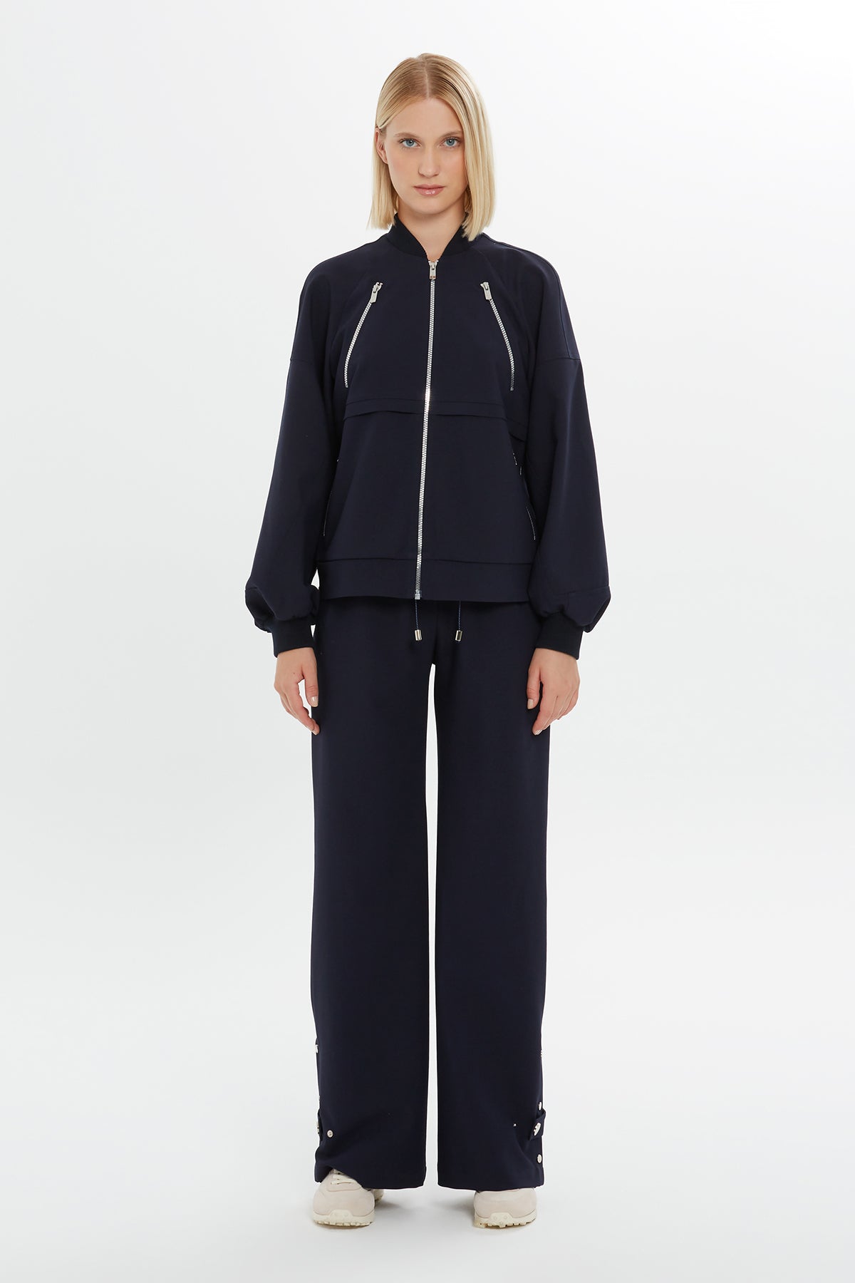 Zip-Detail Bomber Sweatshirt