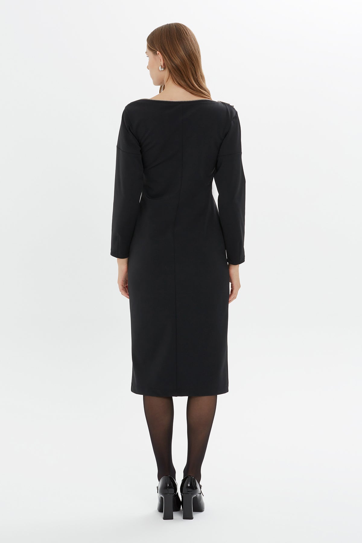 Black Zip-Detail Midi Dress
