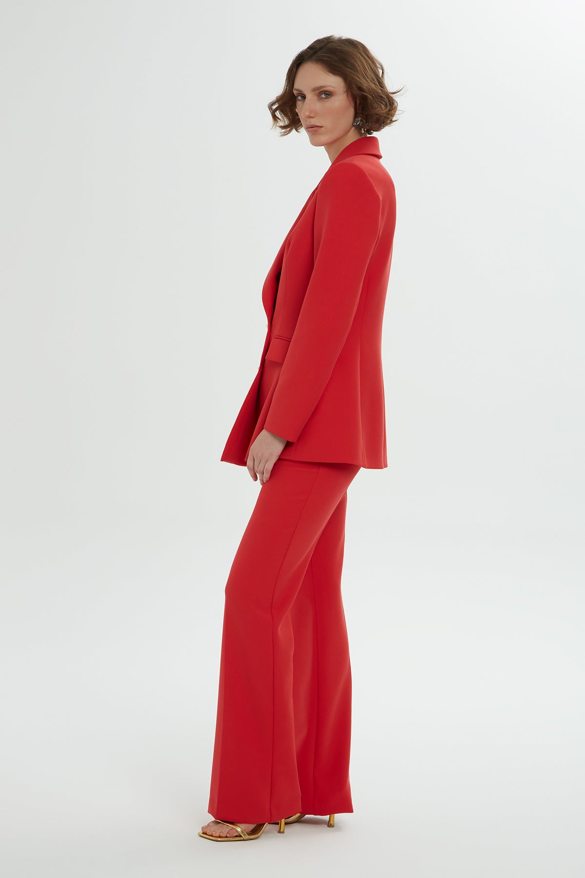 Red Button-Detail Co-Ord Set