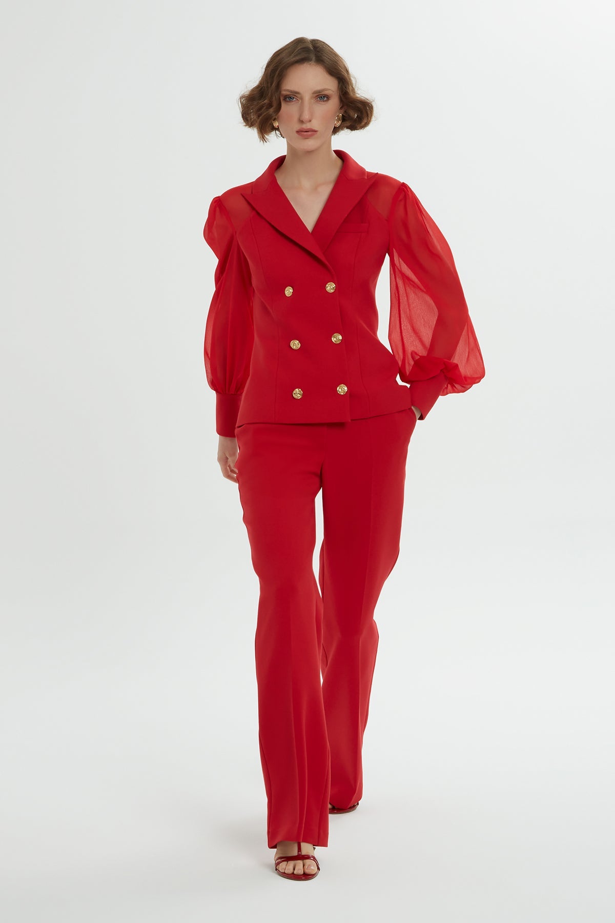 Red Chiffon-Sleeve Co-Ord Set