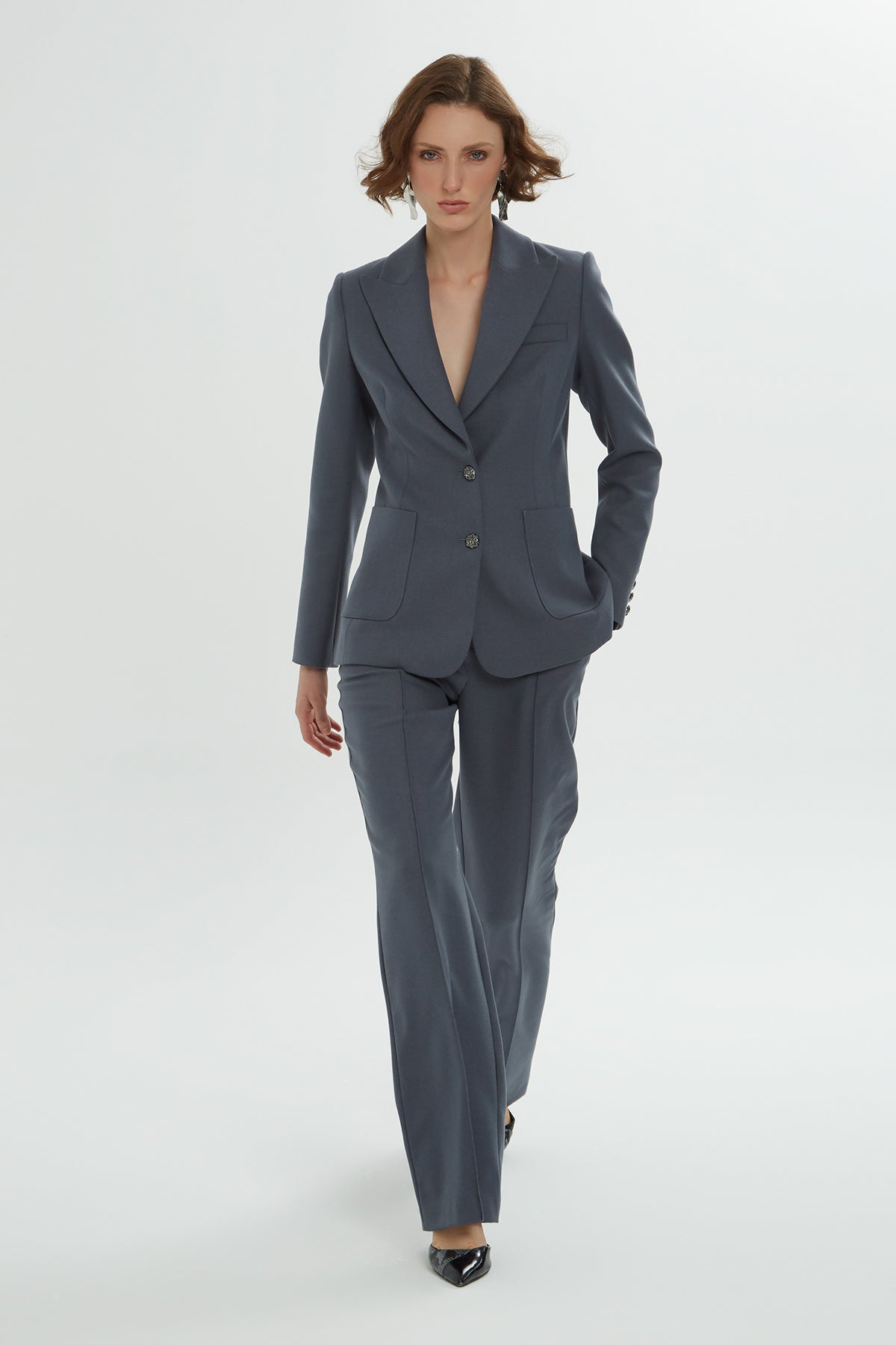 Grey Suit with Front-Button Closure