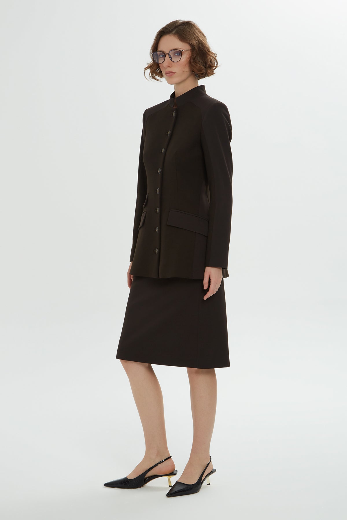 Brown Jacket Pencil Skirt Set