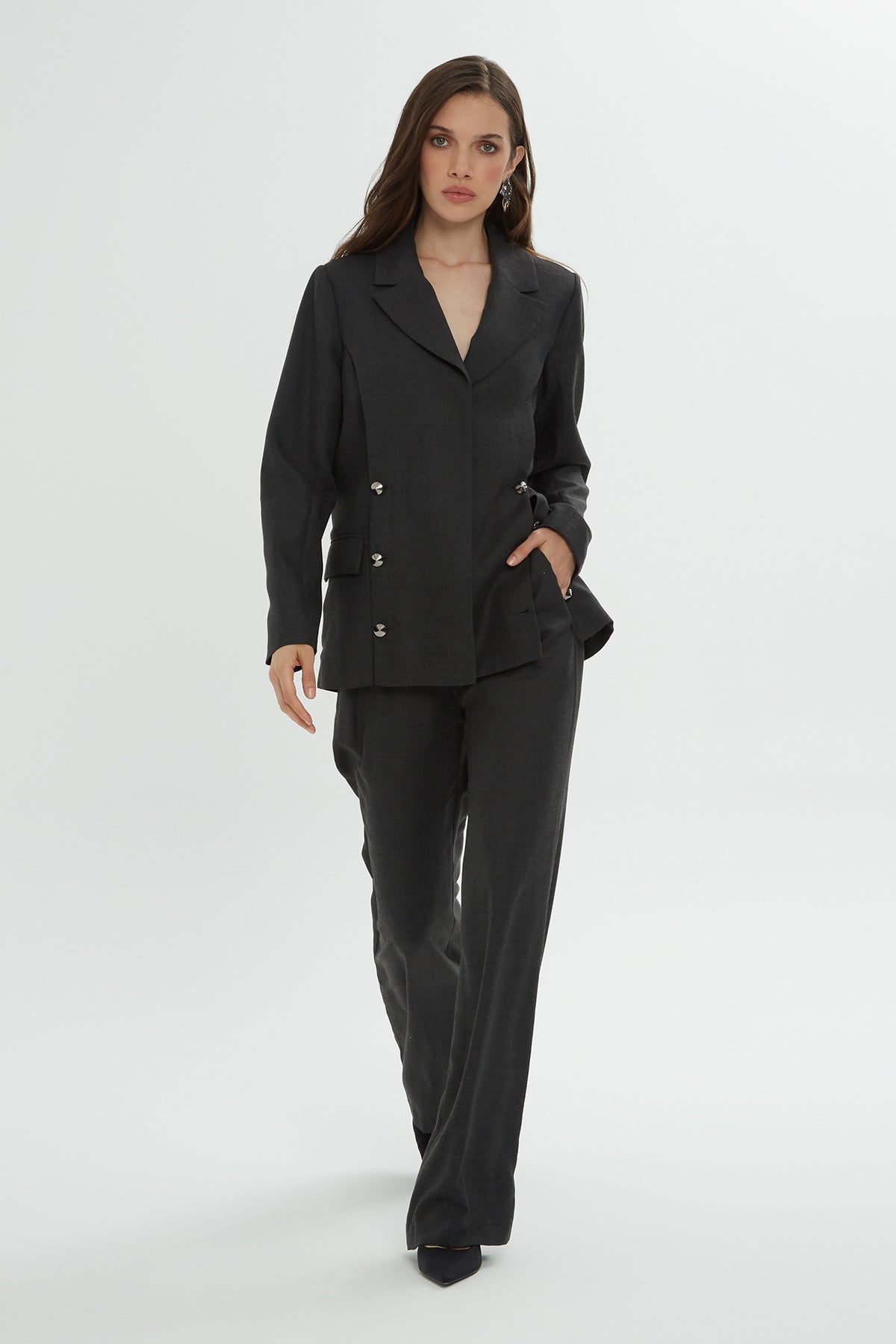 Grey Buttoned-Pocket Co-Ord Set