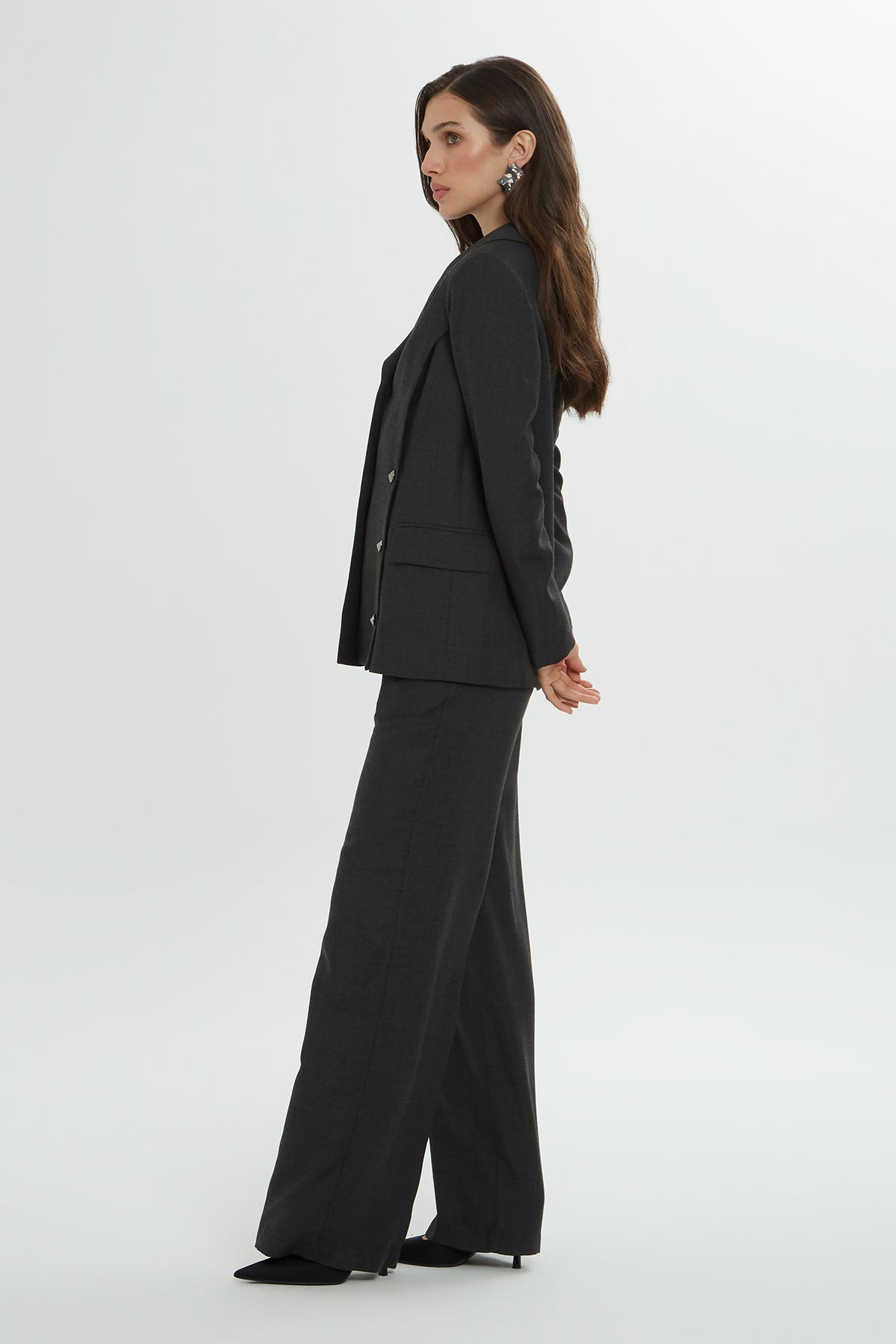 Grey Buttoned-Pocket Co-Ord Set