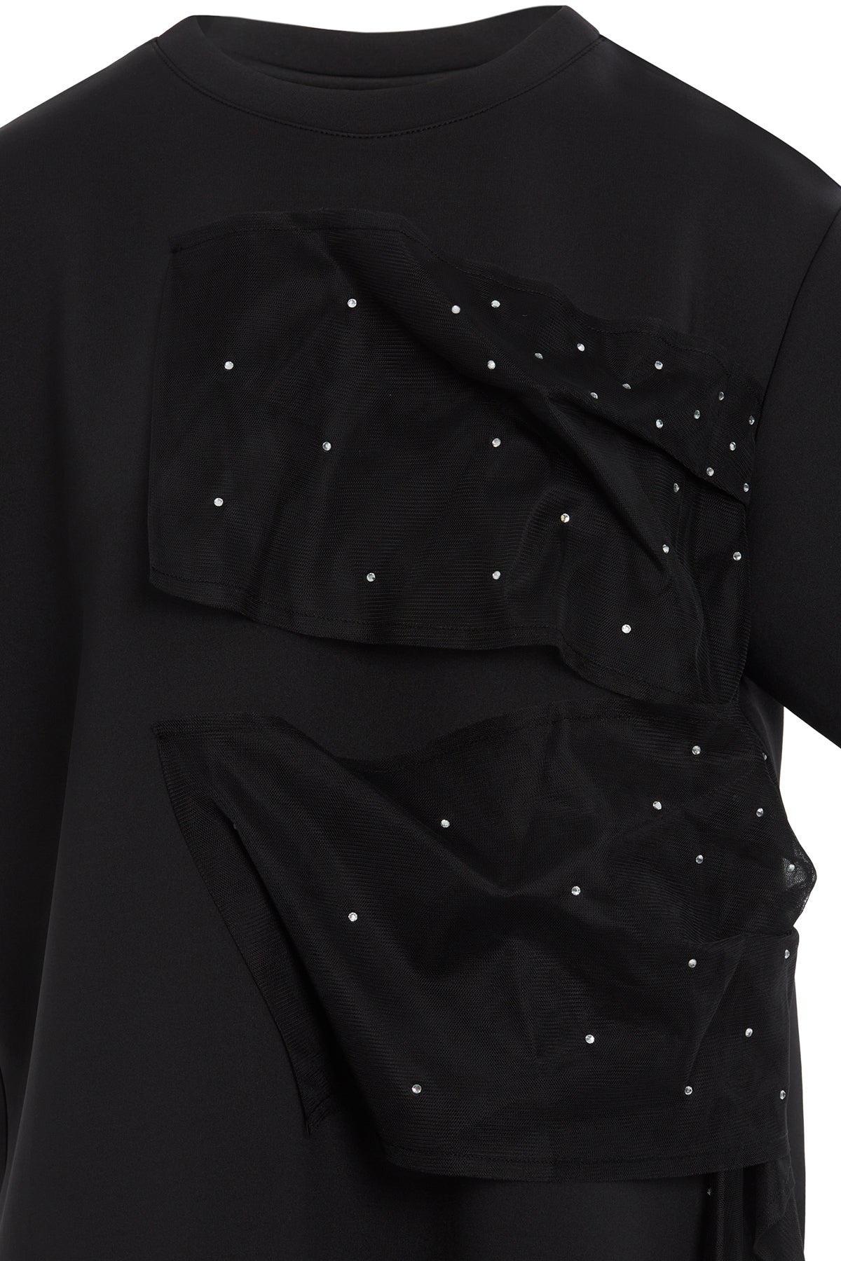 Black Tulle Detail T-Shirt