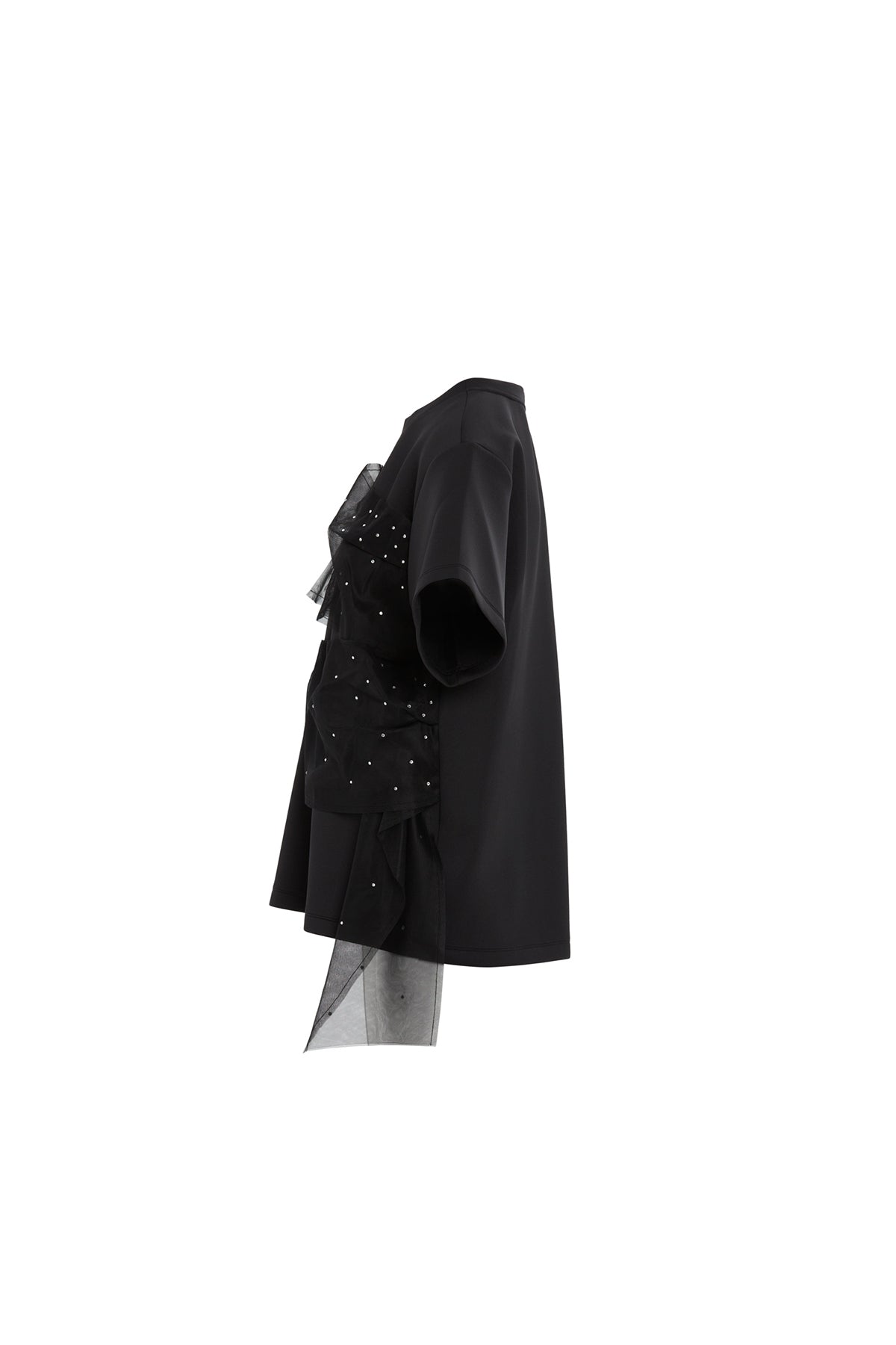 Black Tulle Detail T-Shirt