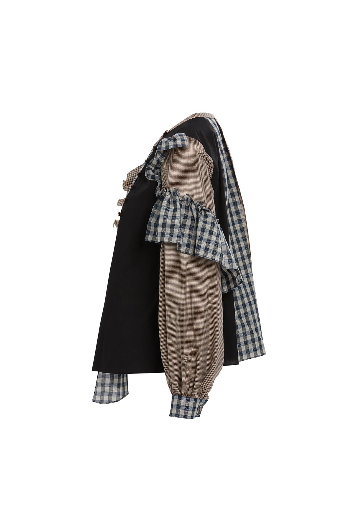 Black Ruffled Checkered Asymmetric Blouse
