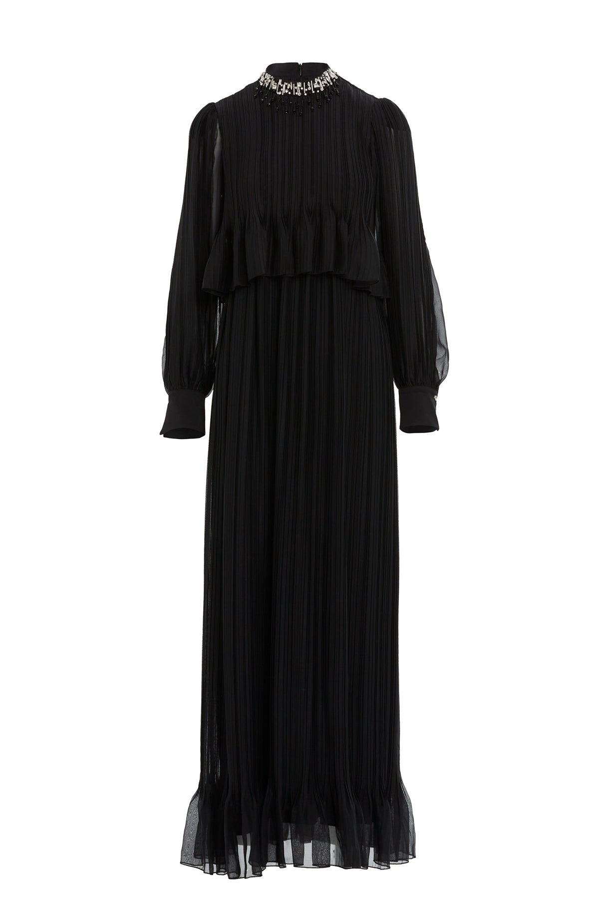 Black Embroidered-Collar Maxi Dress