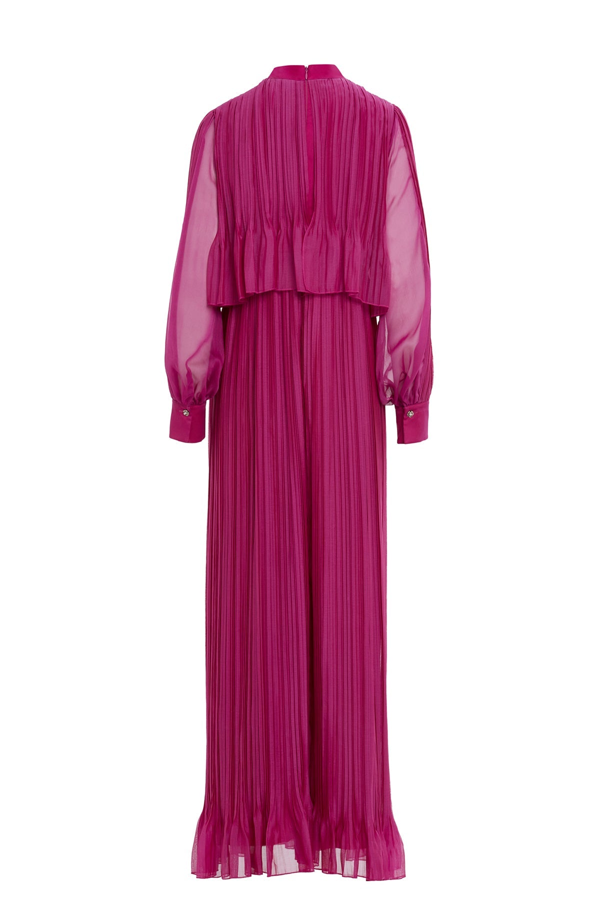 Purple Embroide Collar Pleated Maxi Dress