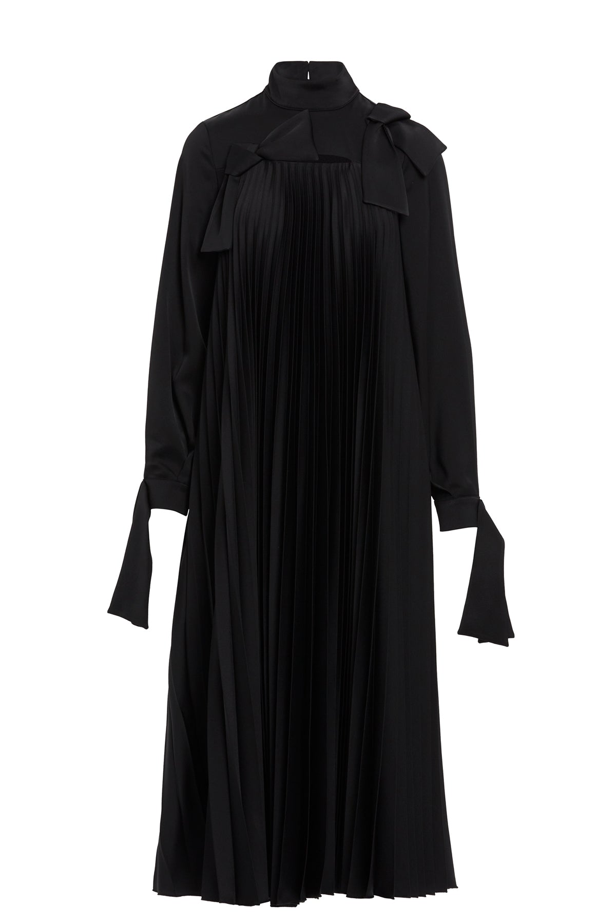 Black Bow-Detail Pleated Midi Dress