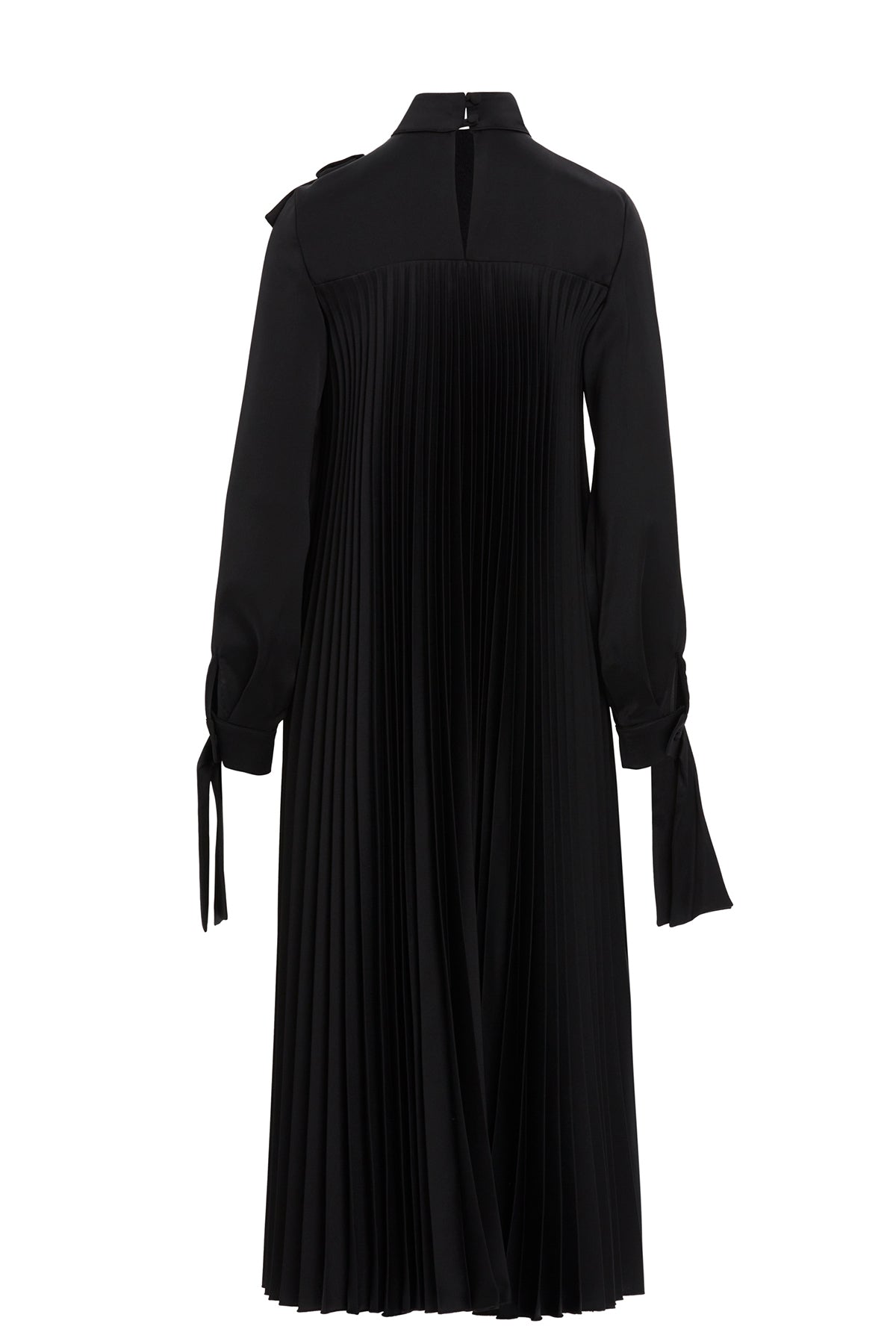 Black Bow-Detail Pleated Midi Dress