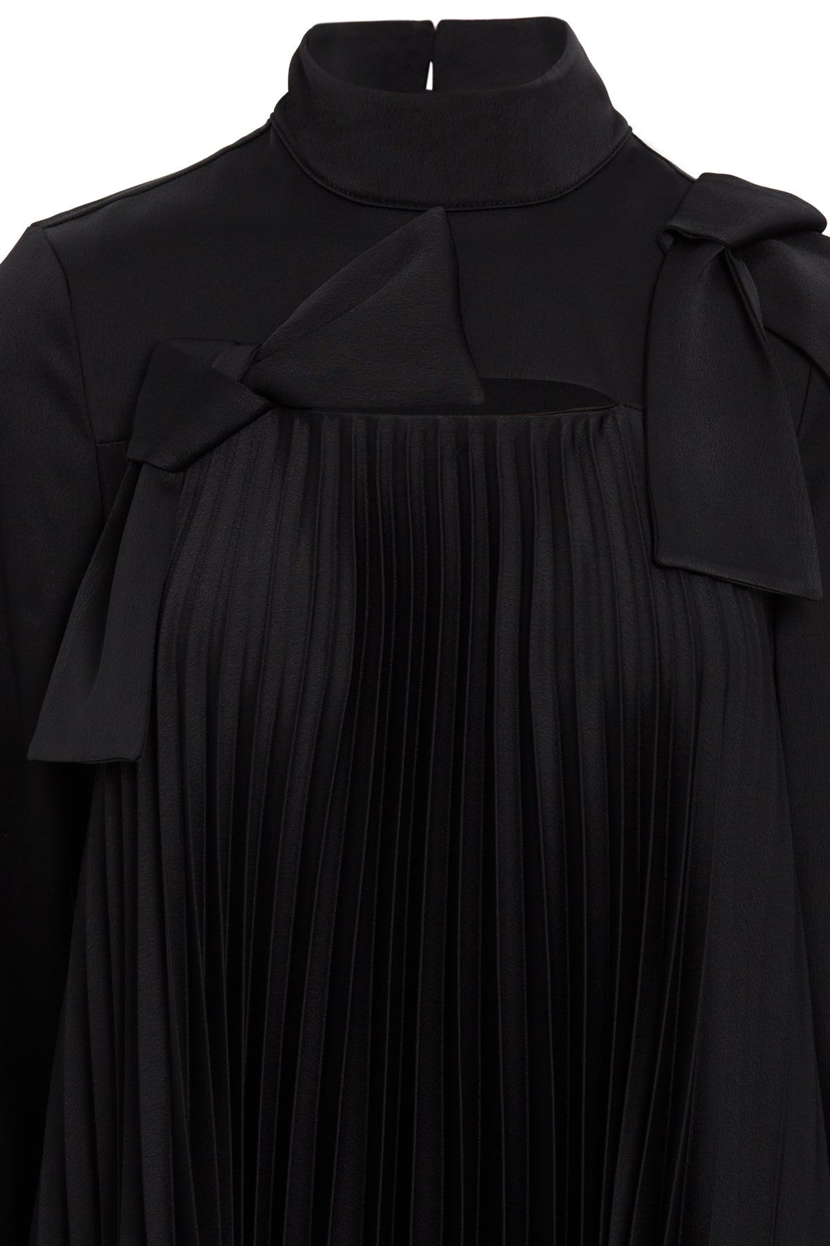 Black Bow-Detail Pleated Midi Dress