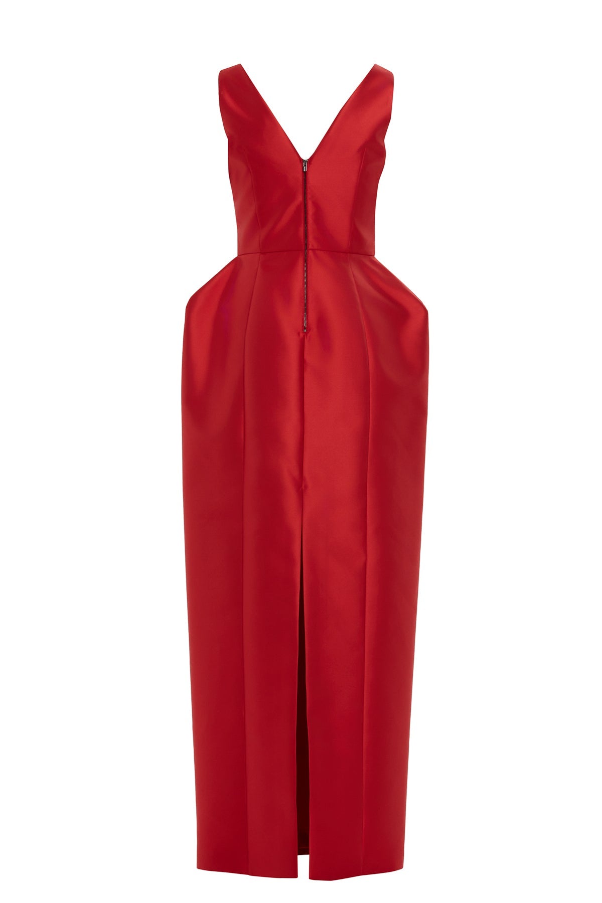 Fitted Waist Seam-Boned Mid-Slit Lined Long  Dress