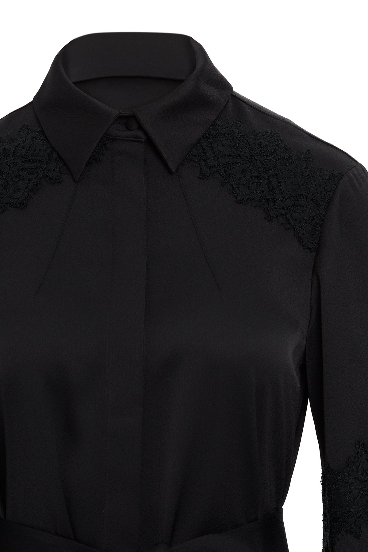 Black Lace Sash-Detail Midi Dress