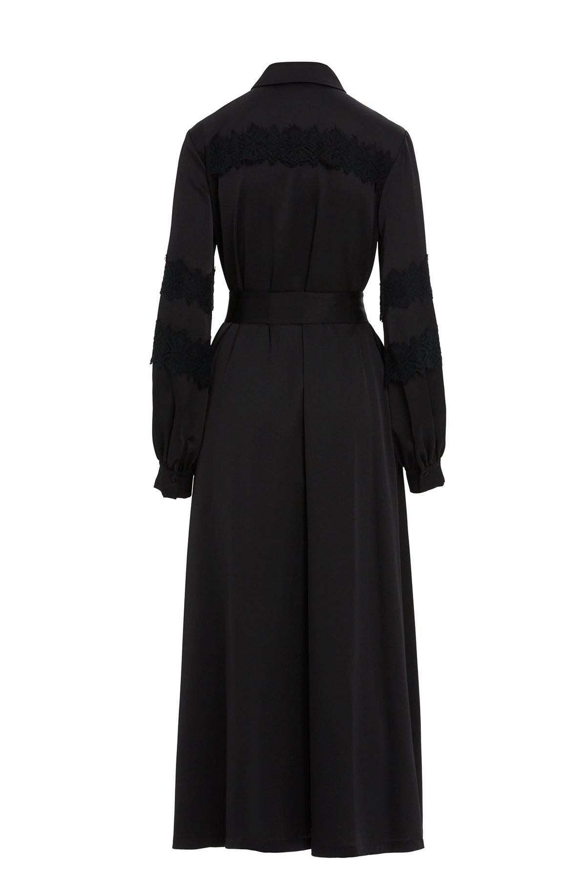 Black Lace Sash-Detail Midi Dress