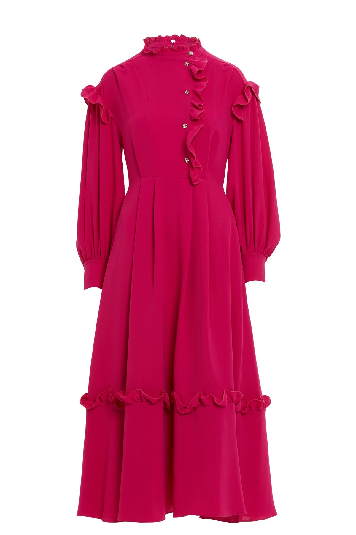 Pink Ruffle-Detail Midi Dress