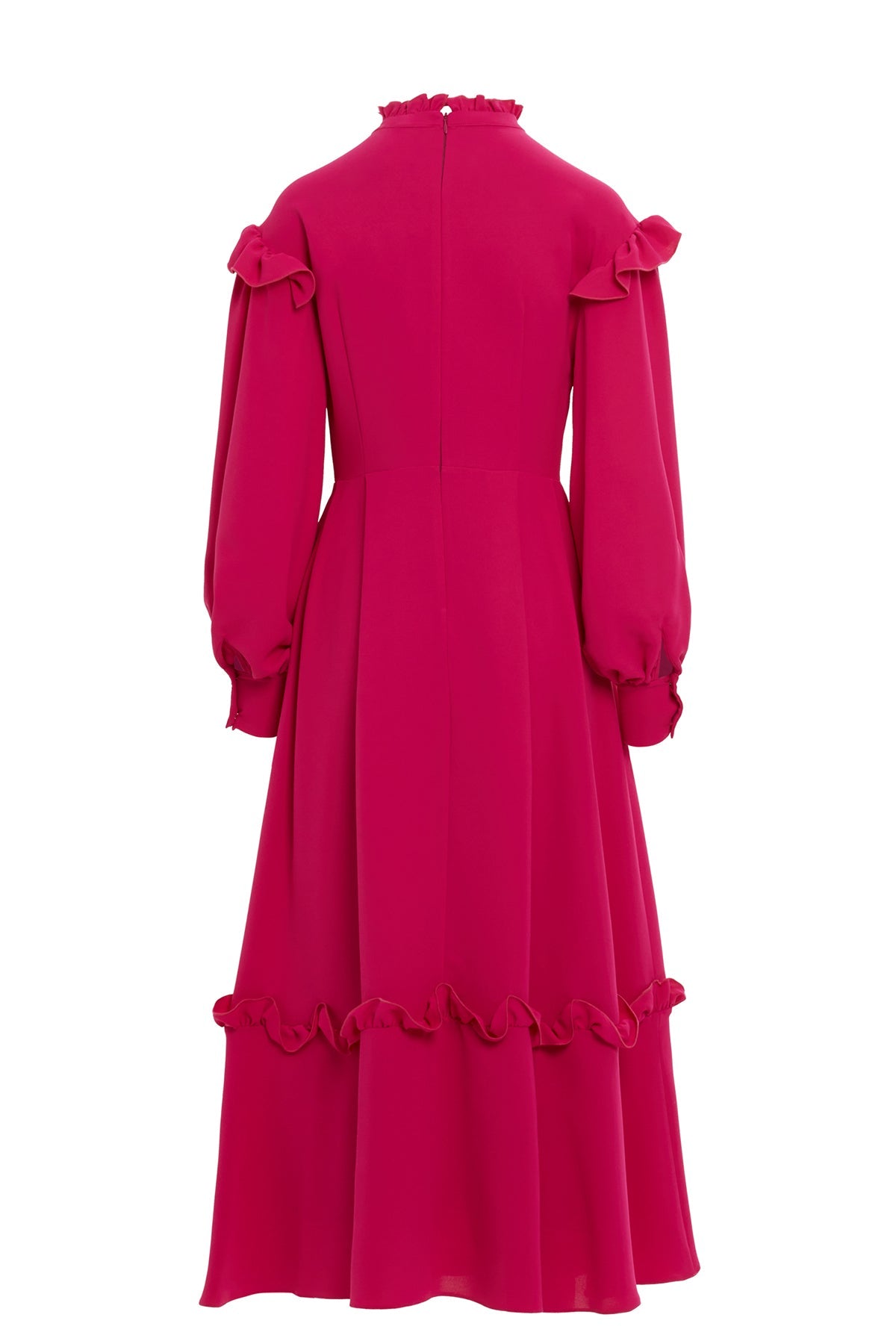 Pink Ruffle-Detail Midi Dress