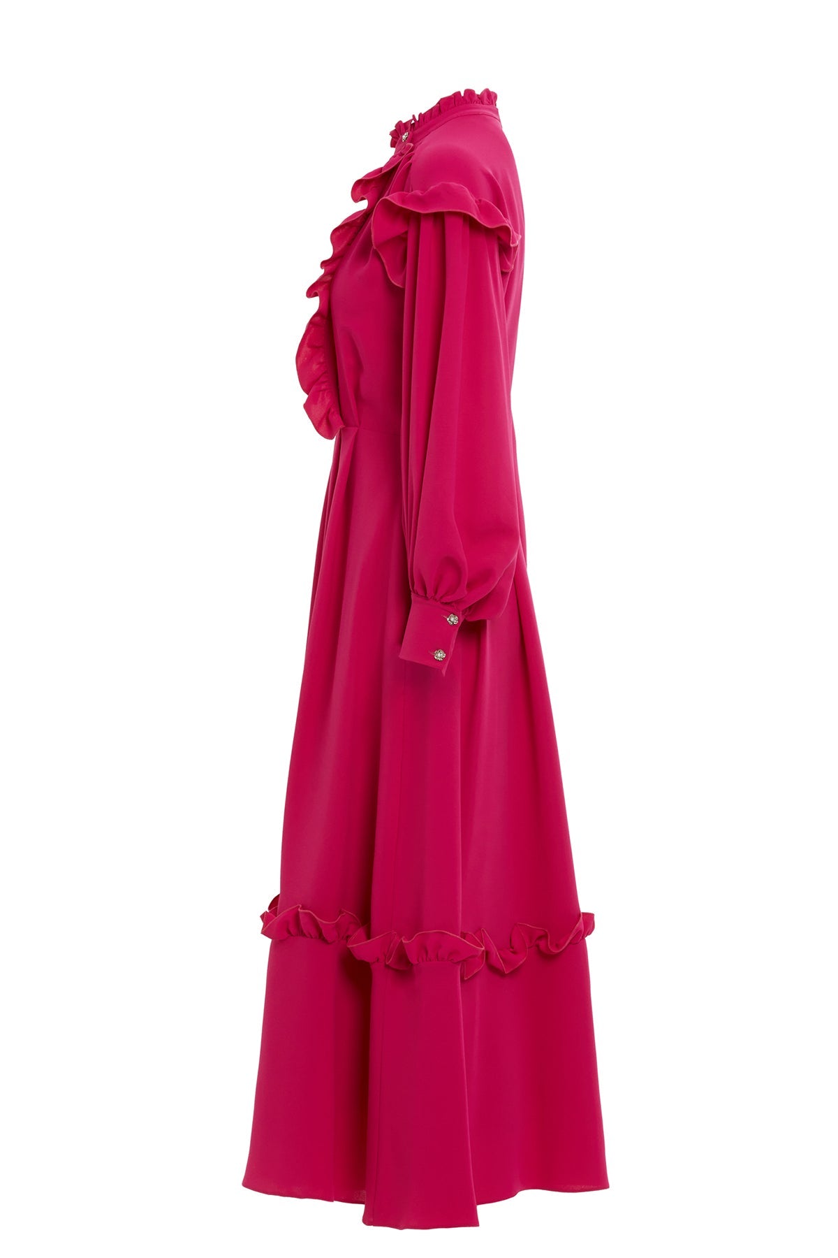 Pink Ruffle-Detail Midi Dress