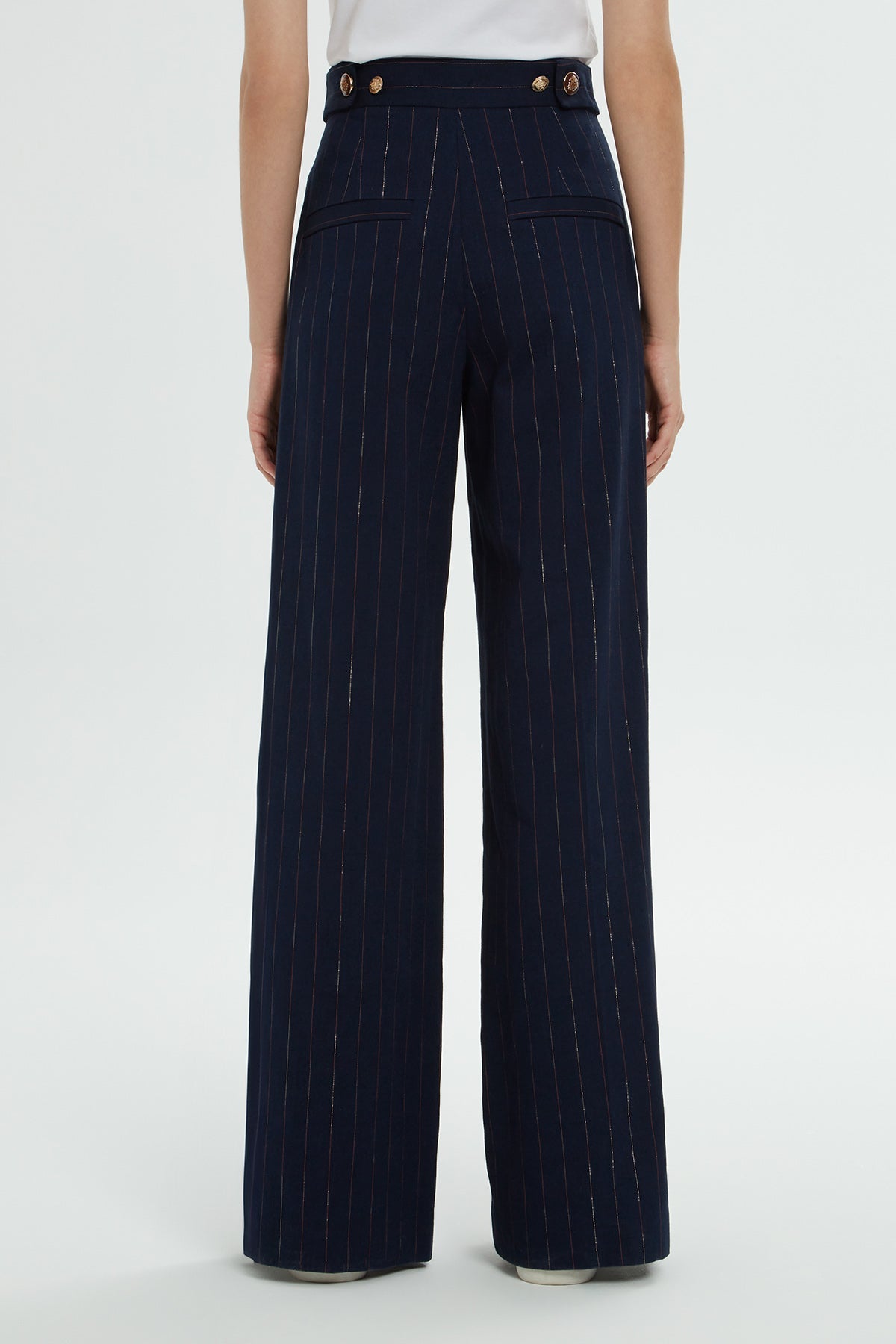Navy Striped High-Waisted Pants