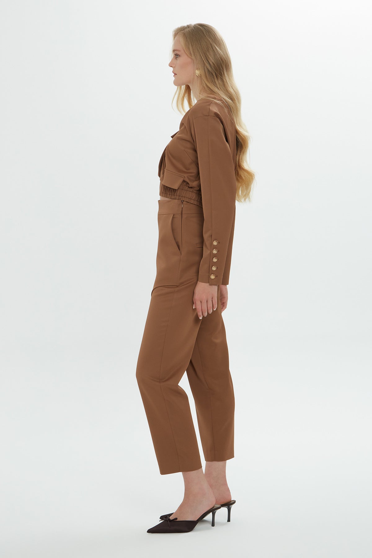 Brown High-Waisted Asymmetric Trousers
