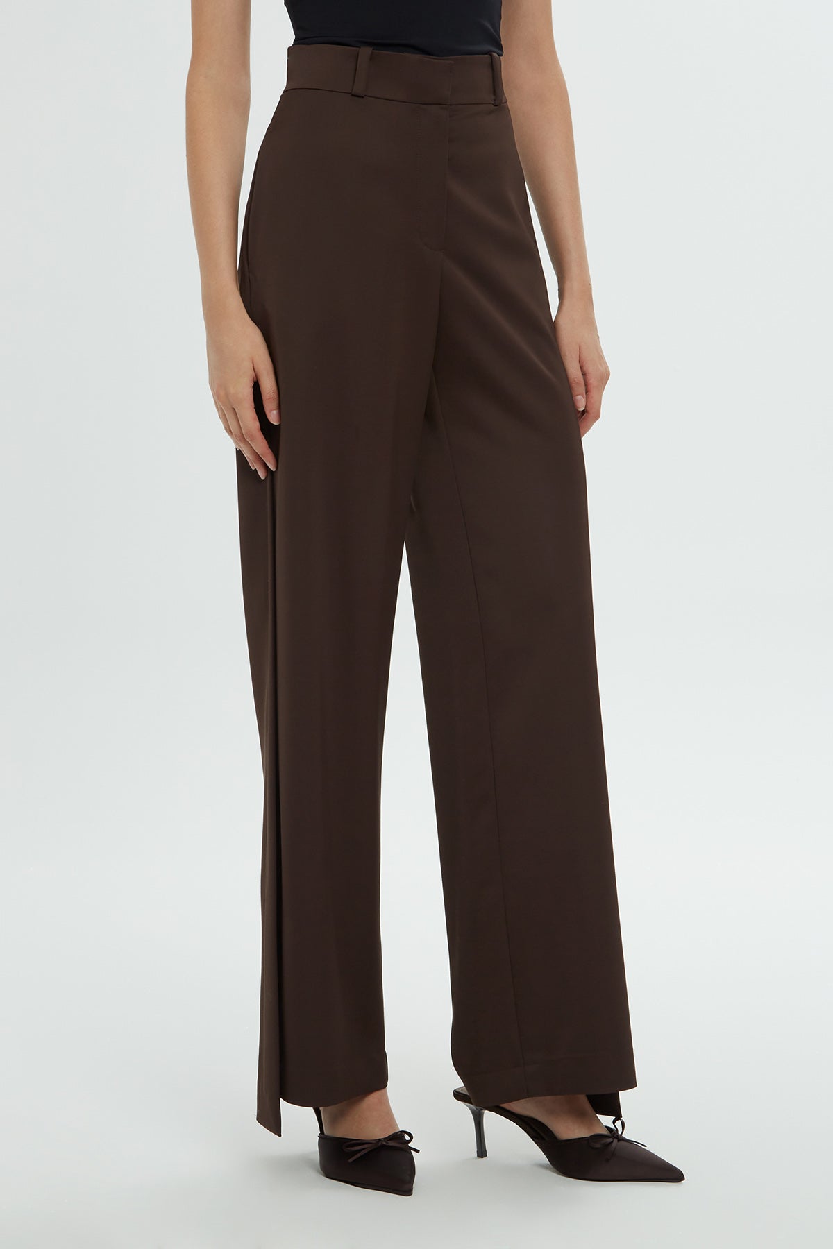 Brown Asymmetrical Tailored Pants