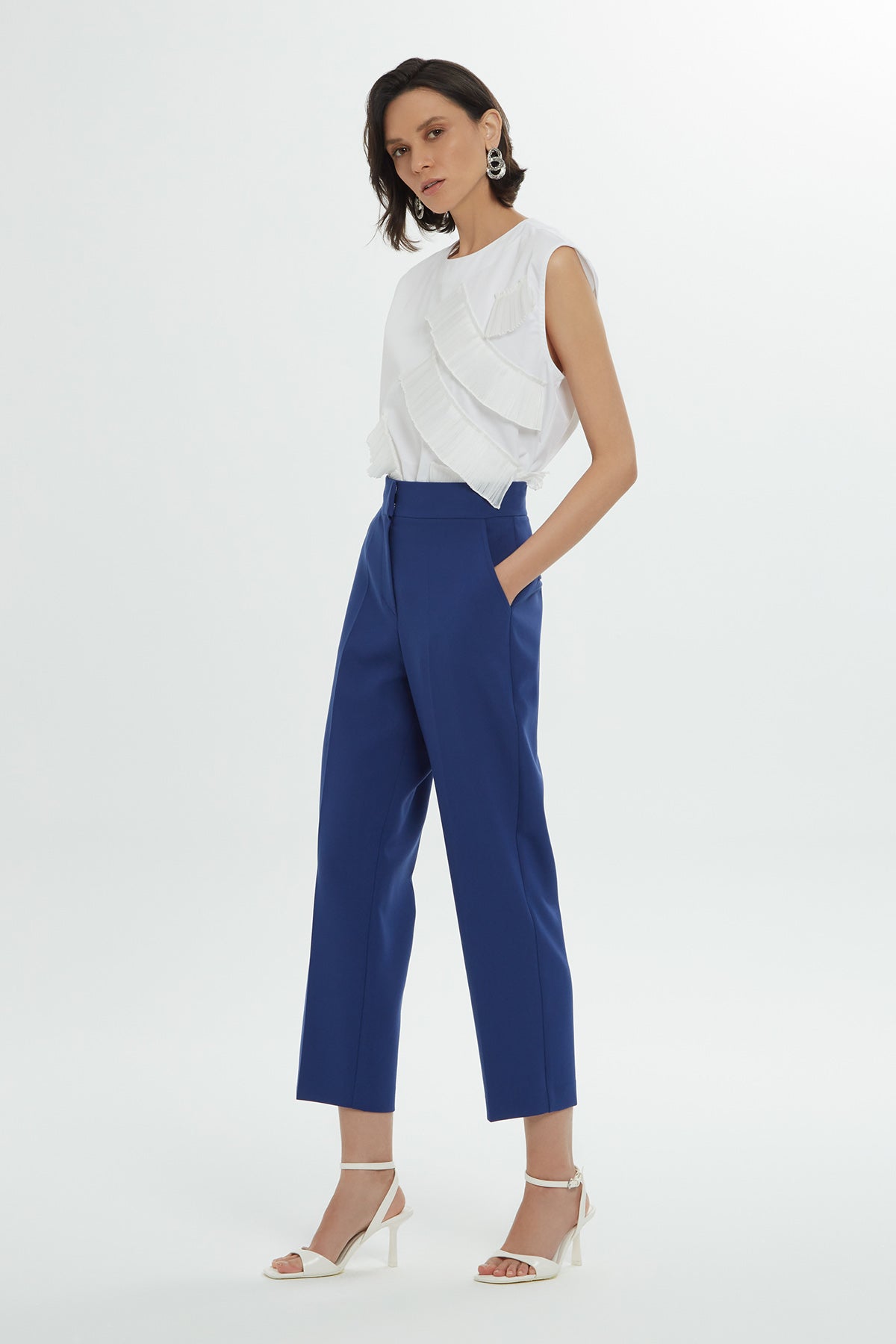 Blue Classic Pleated Pants