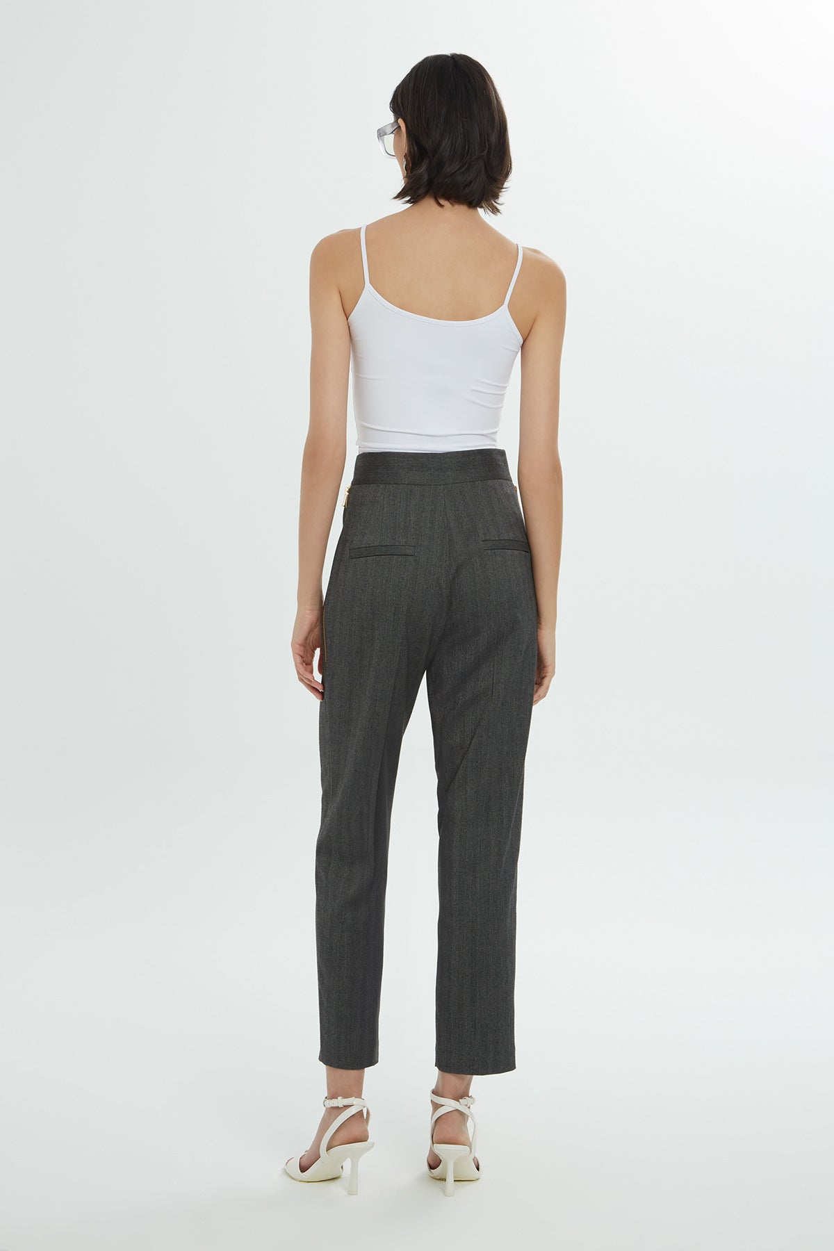 Grey Elasticated Waist Wide-Leg Trousers