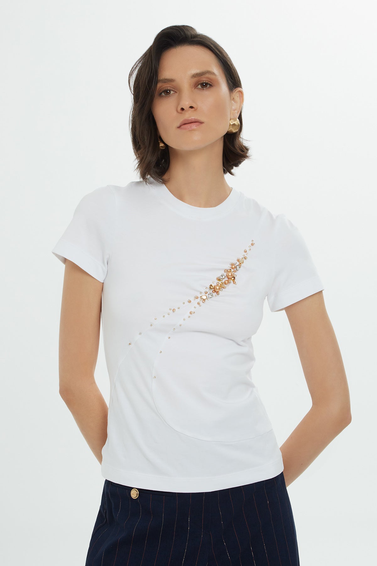 White Pearl Detail T-Shirt