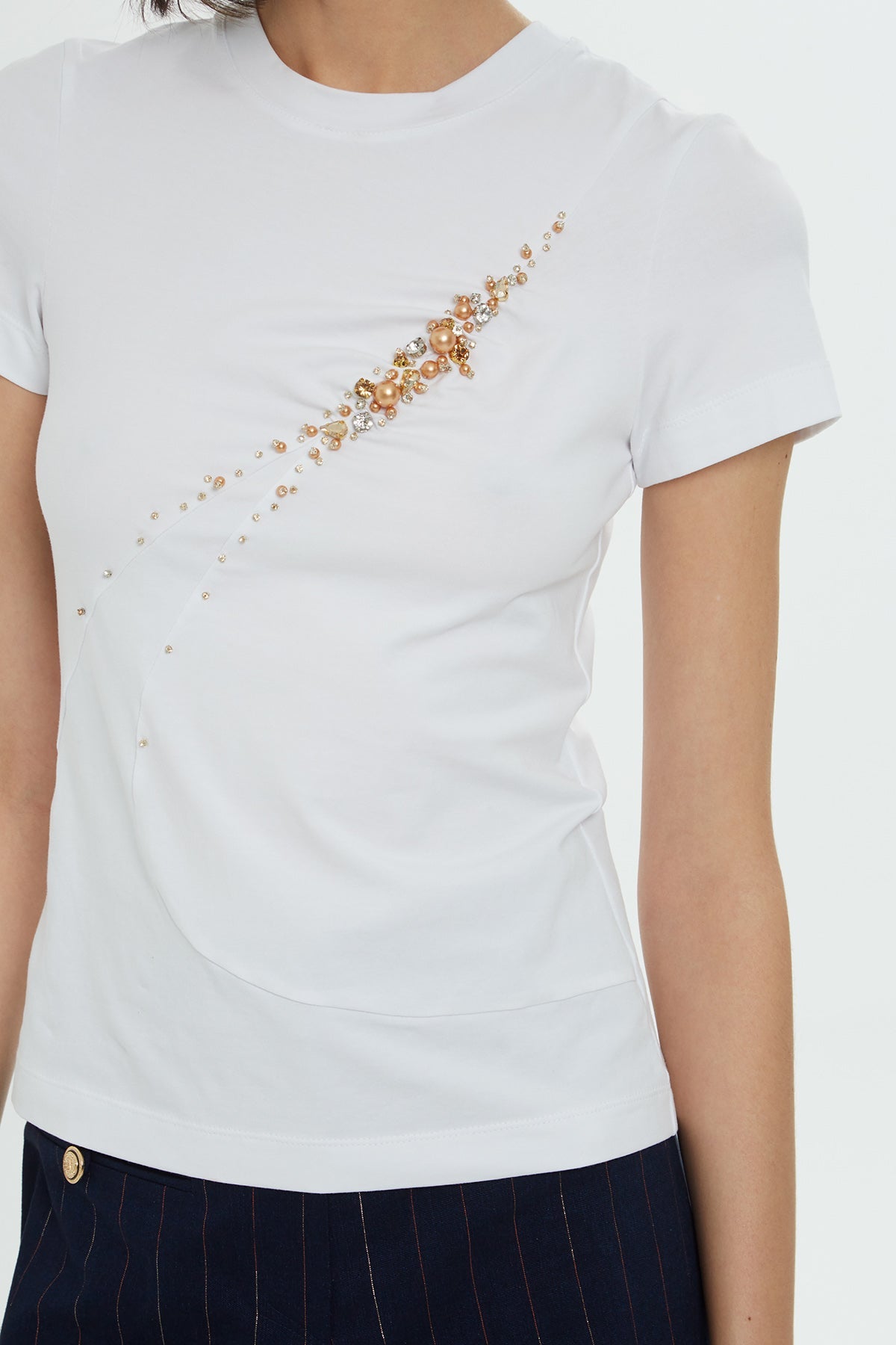 White Pearl Detail T-Shirt