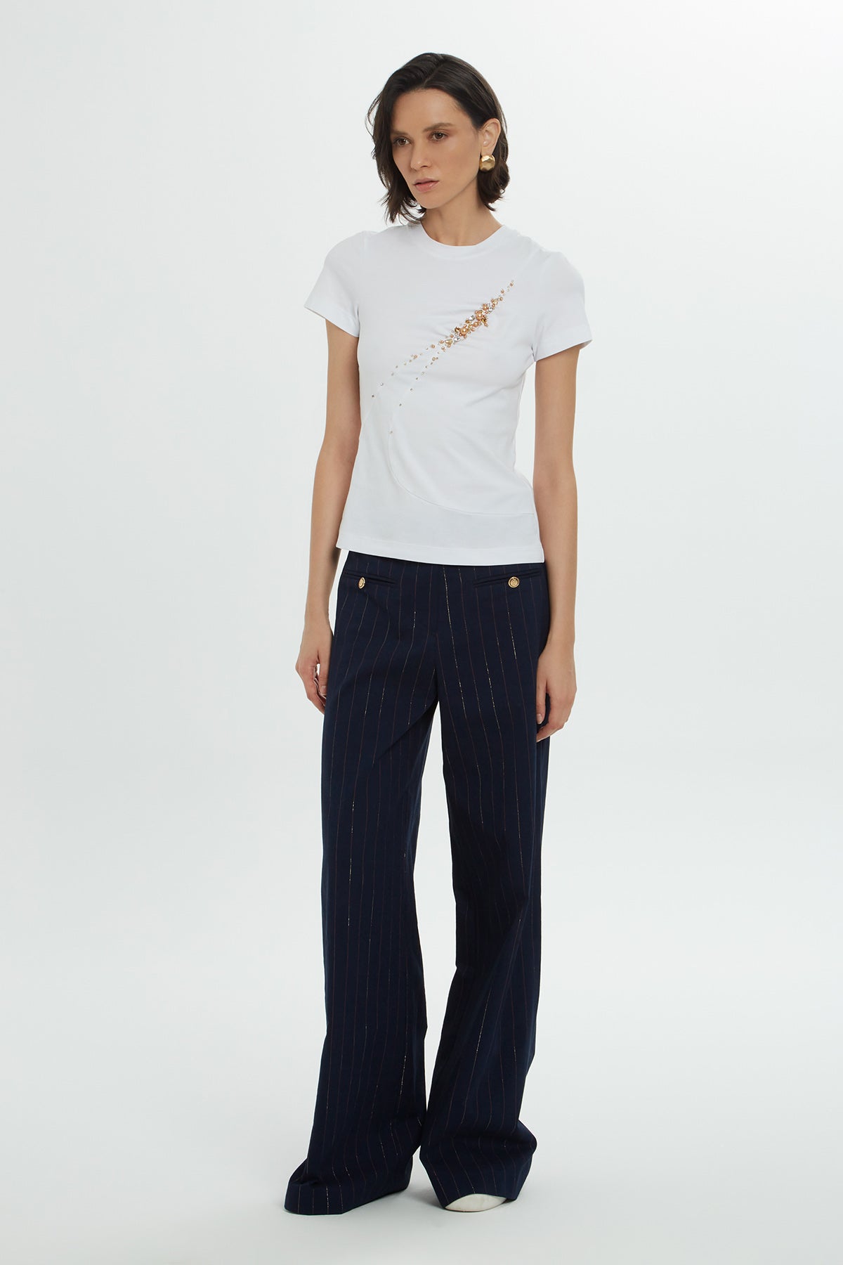 White Pearl Detail T-Shirt