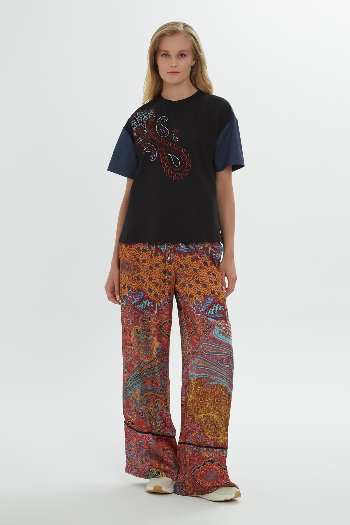 Black Paisley Embroidered T-Shirt