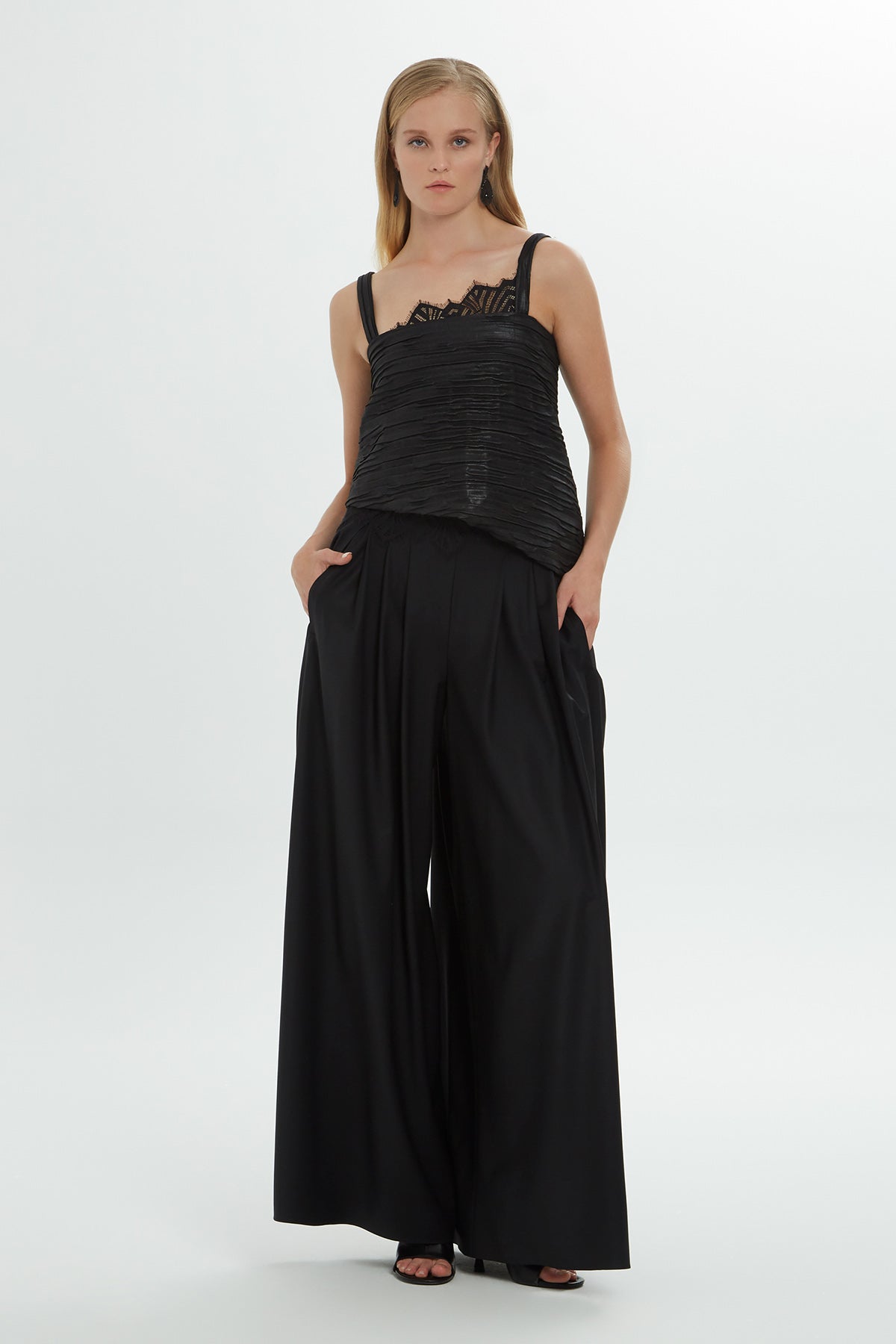 Black Thick-Strap Lace Detail Blouse