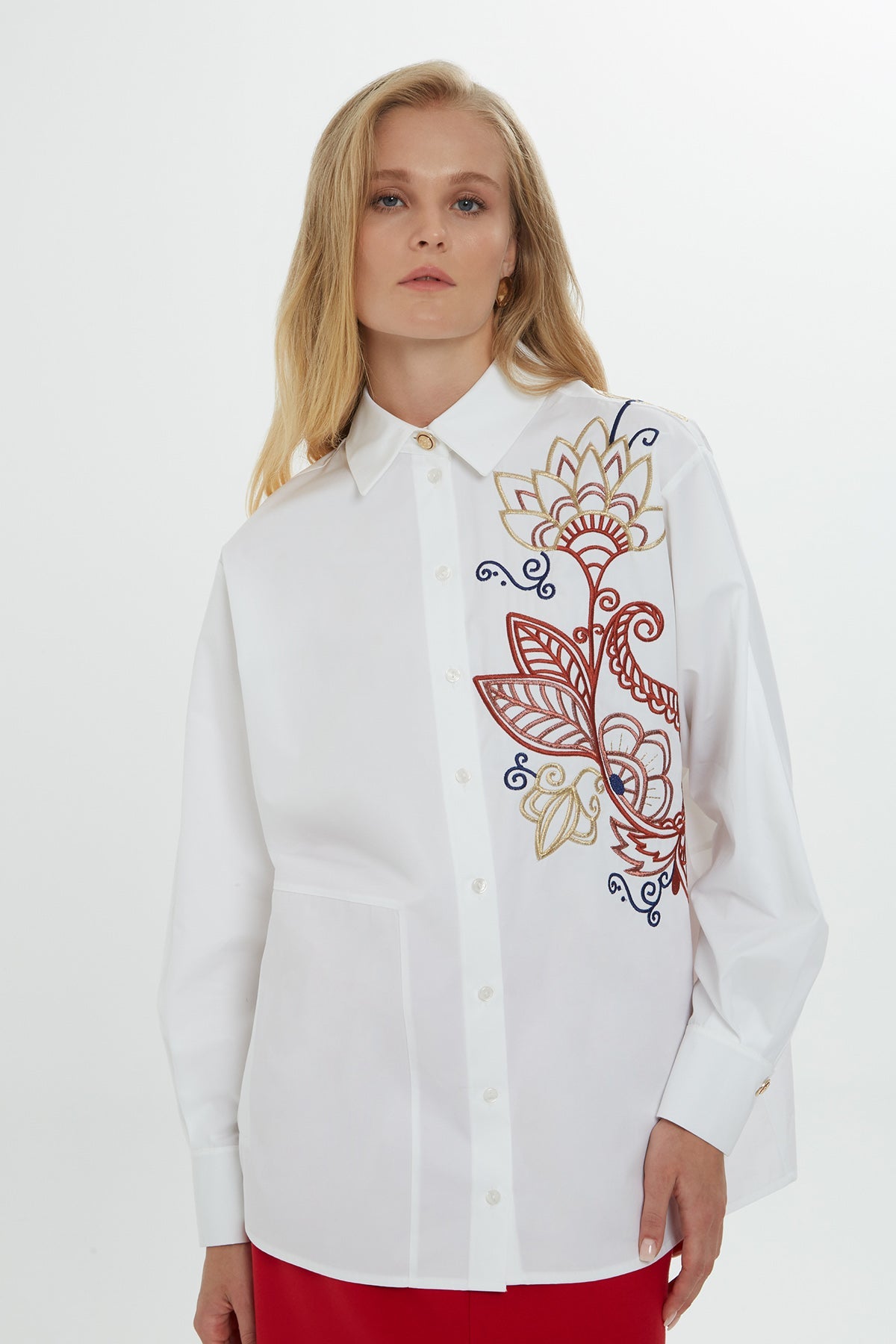 White Embroidered Cotton Shirt