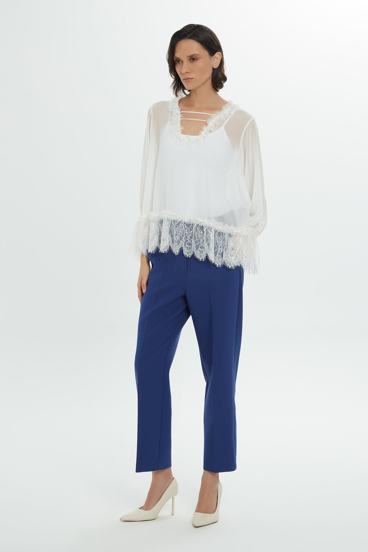Ecru Lace Detail Chiffon Blouse